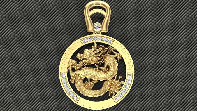Dragon Pendant modern diamond jewelry 3D print model