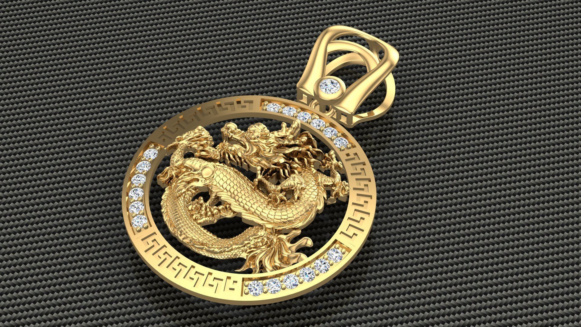 Dragon Pendant modern diamond jewelry 3D print model_2