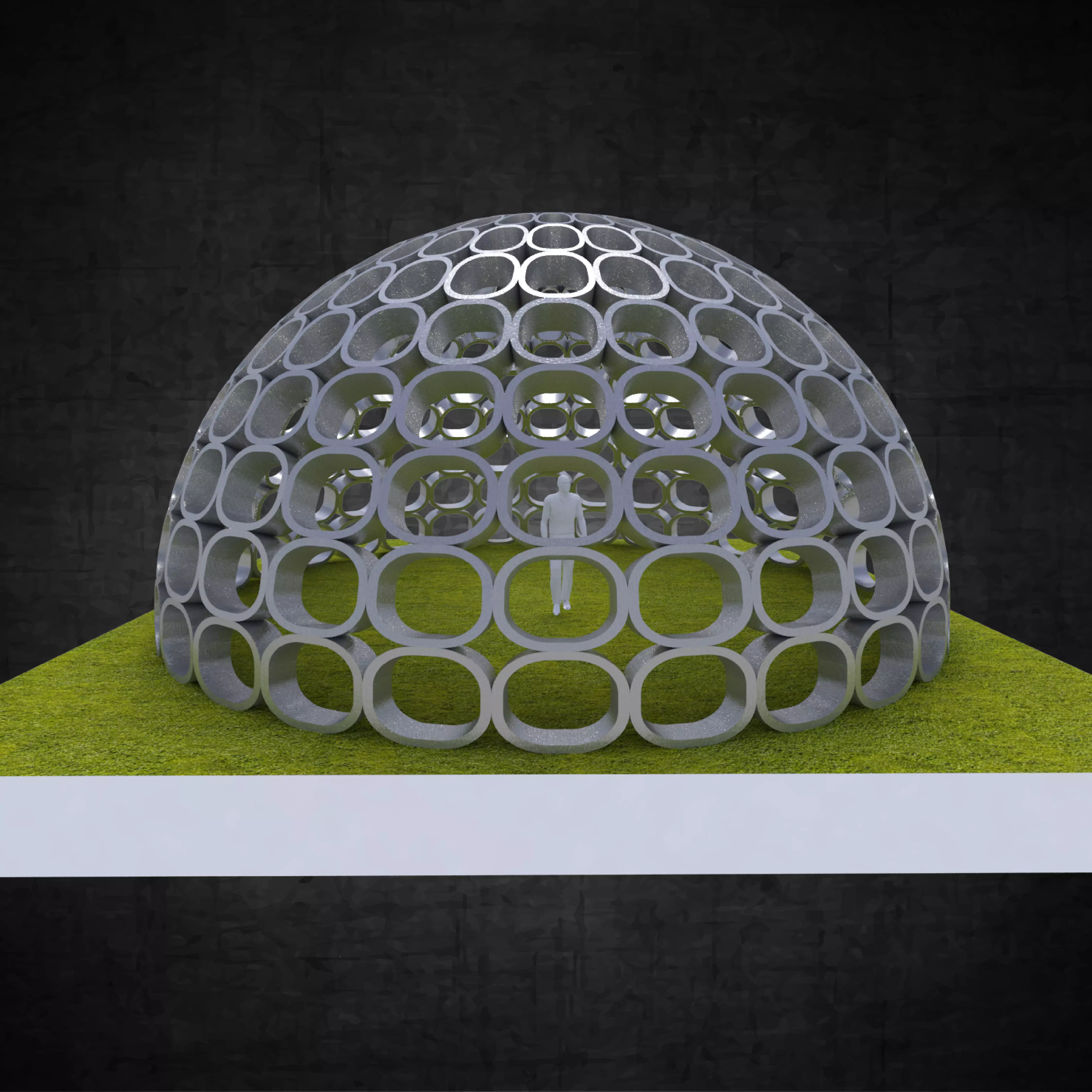 Dome structure with round panels geodesic shape Low-poly 3D model_0