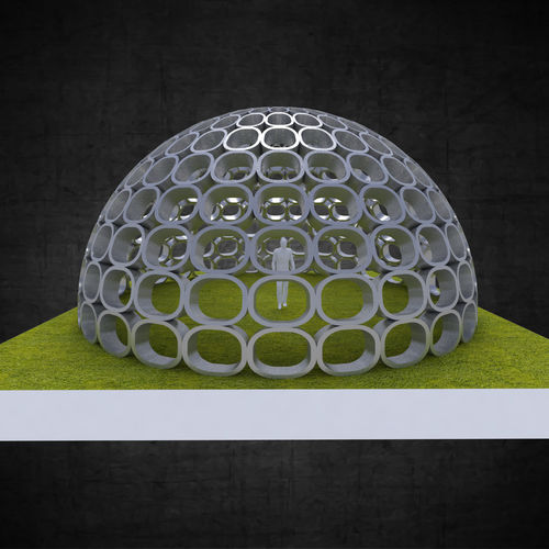 Dome structure with round panels geodesic shape Low-poly 3D model