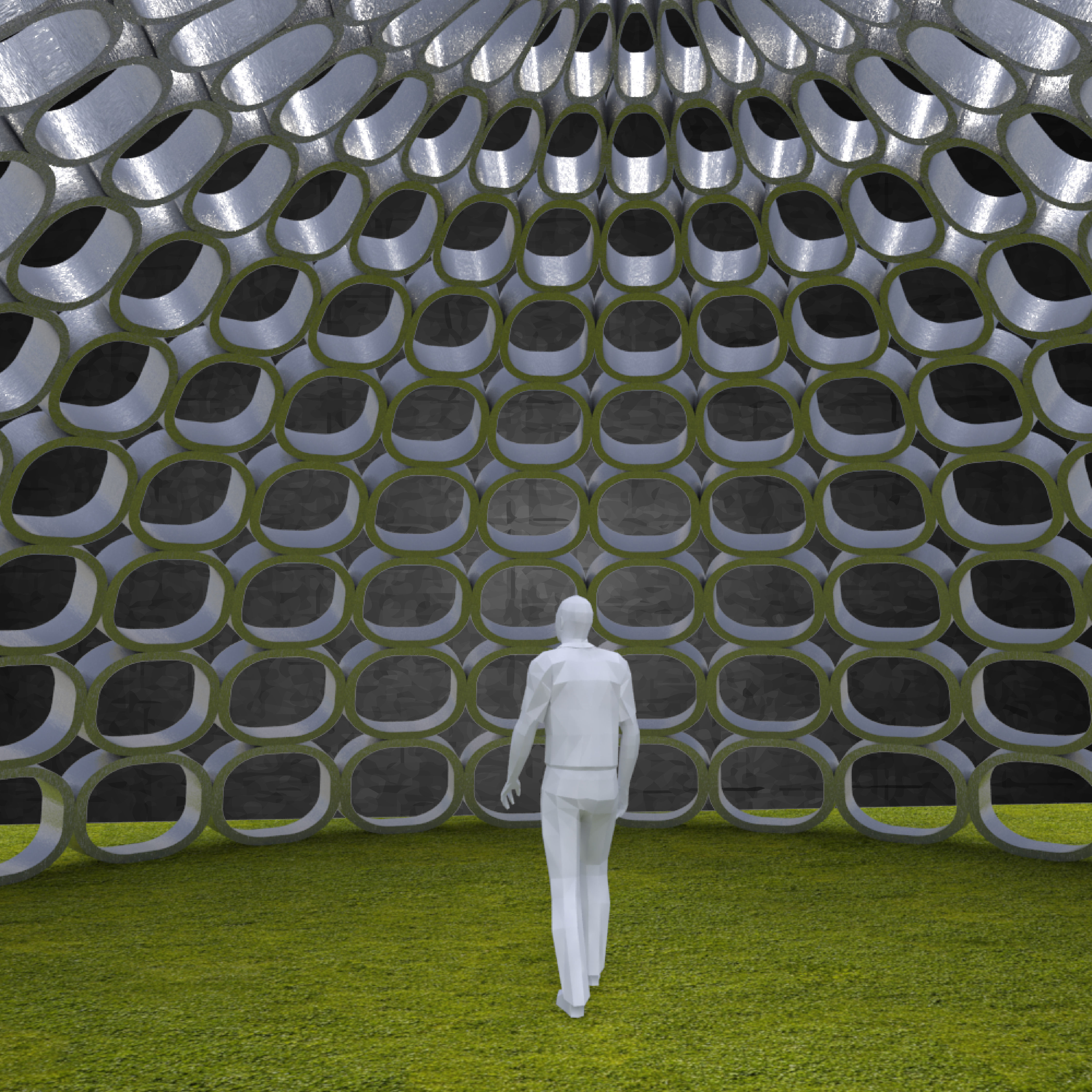 Dome structure with round panels geodesic shape Low-poly 3D model_2