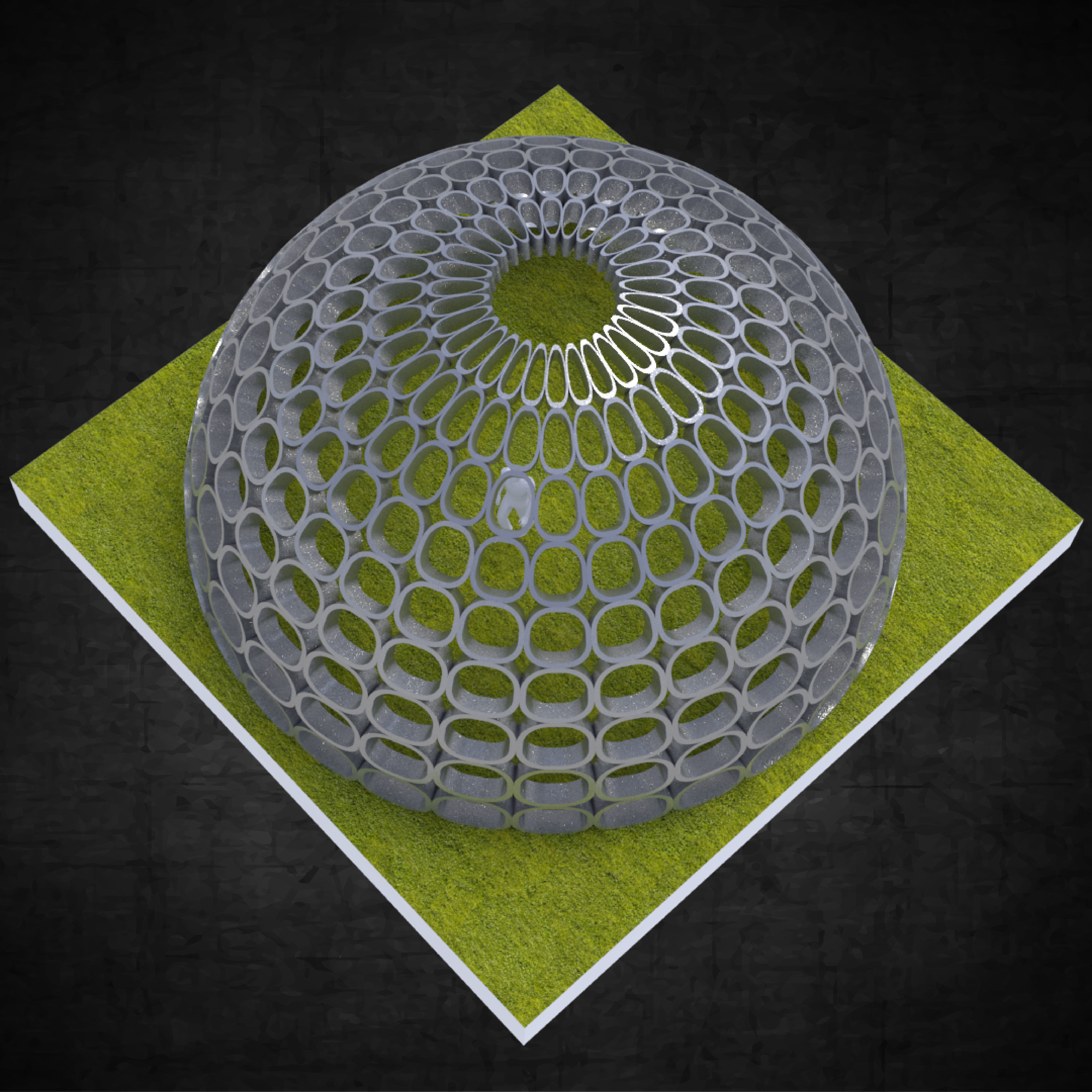 Dome structure with round panels geodesic shape Low-poly 3D model_4