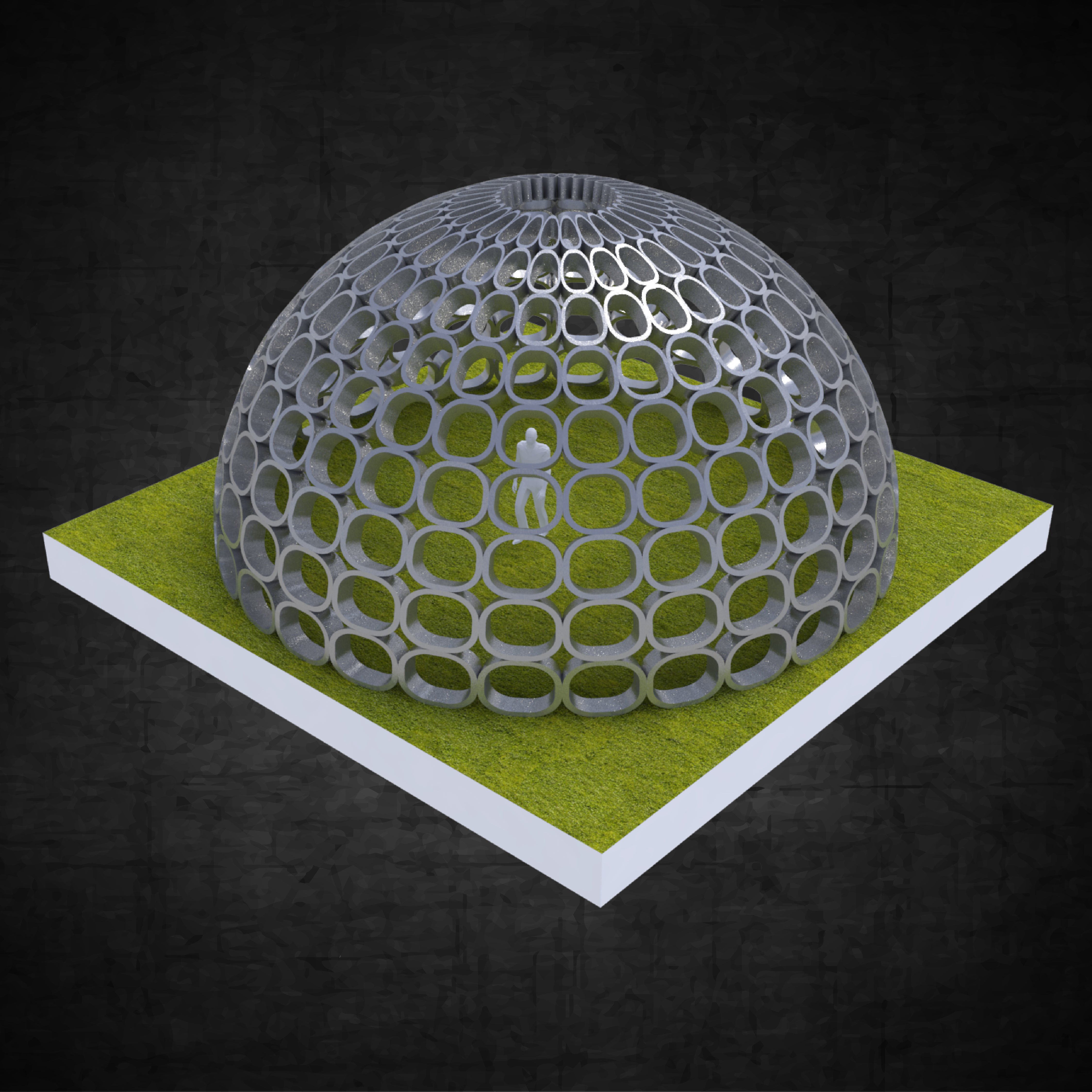 Dome structure with round panels geodesic shape Low-poly 3D model_1