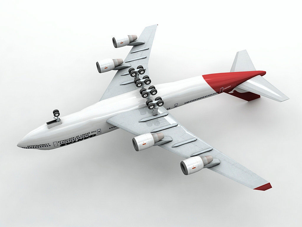 Boeing 747-400 Airliner - Qantas Airlines Low-poly 3D model_1