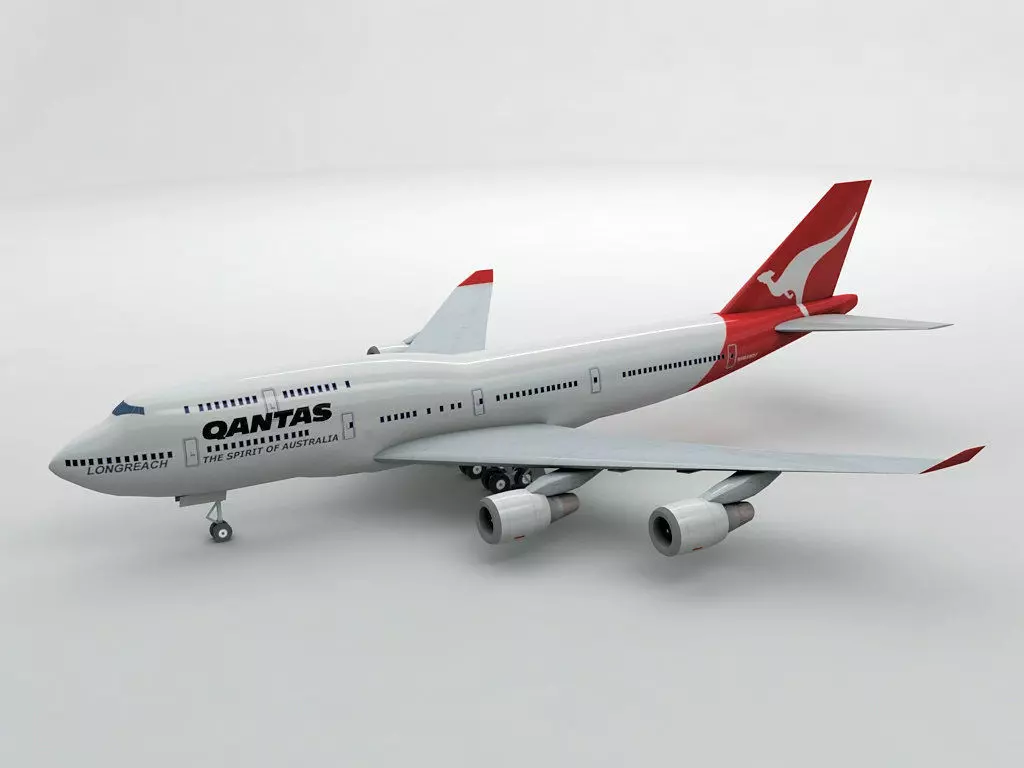 Boeing 747-400 Airliner - Qantas Airlines Low-poly 3D model_0