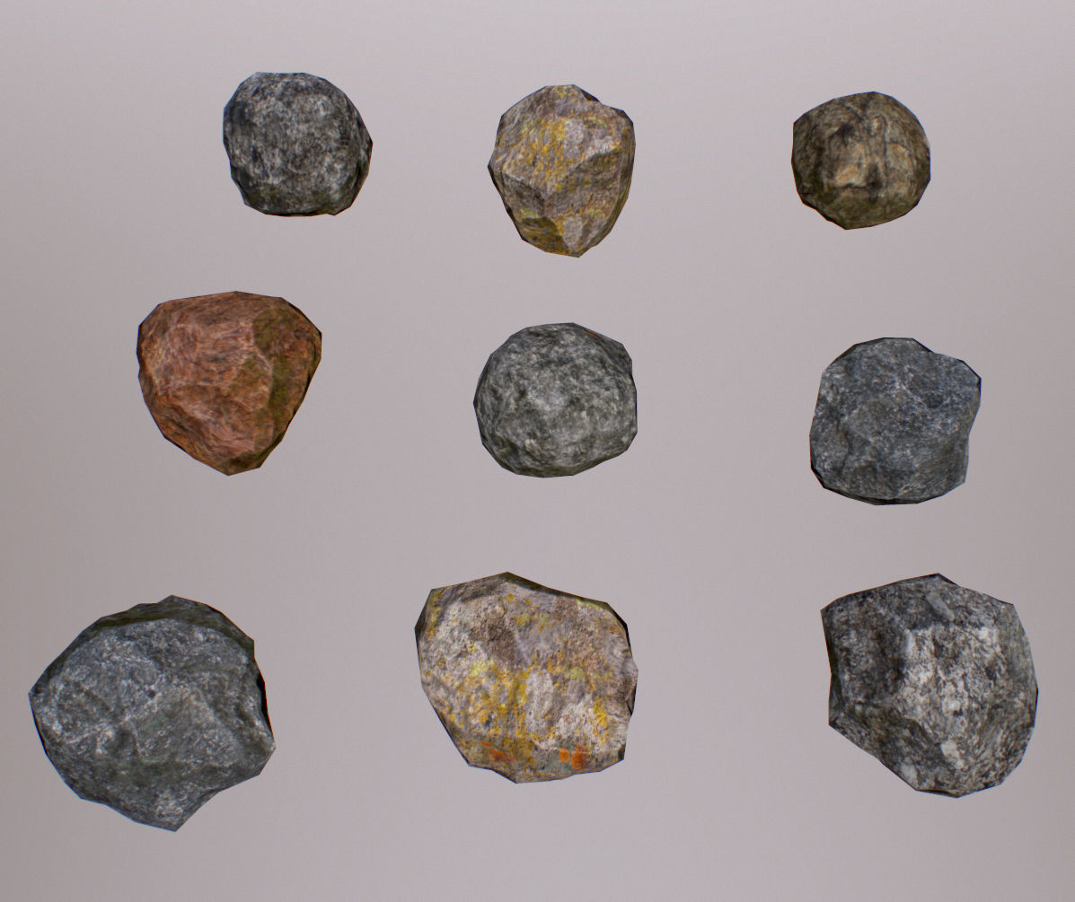 Rocks pile of on table Low-poly 3D model_3