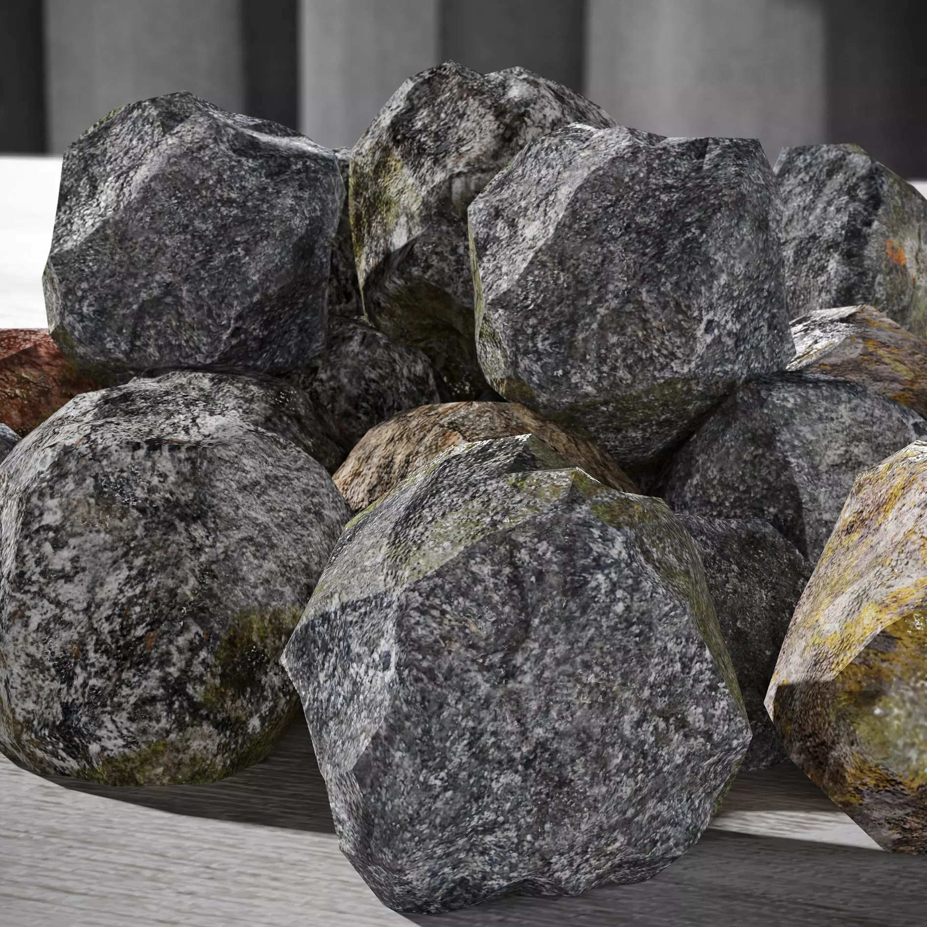 Rocks pile of on table Low-poly 3D model_0