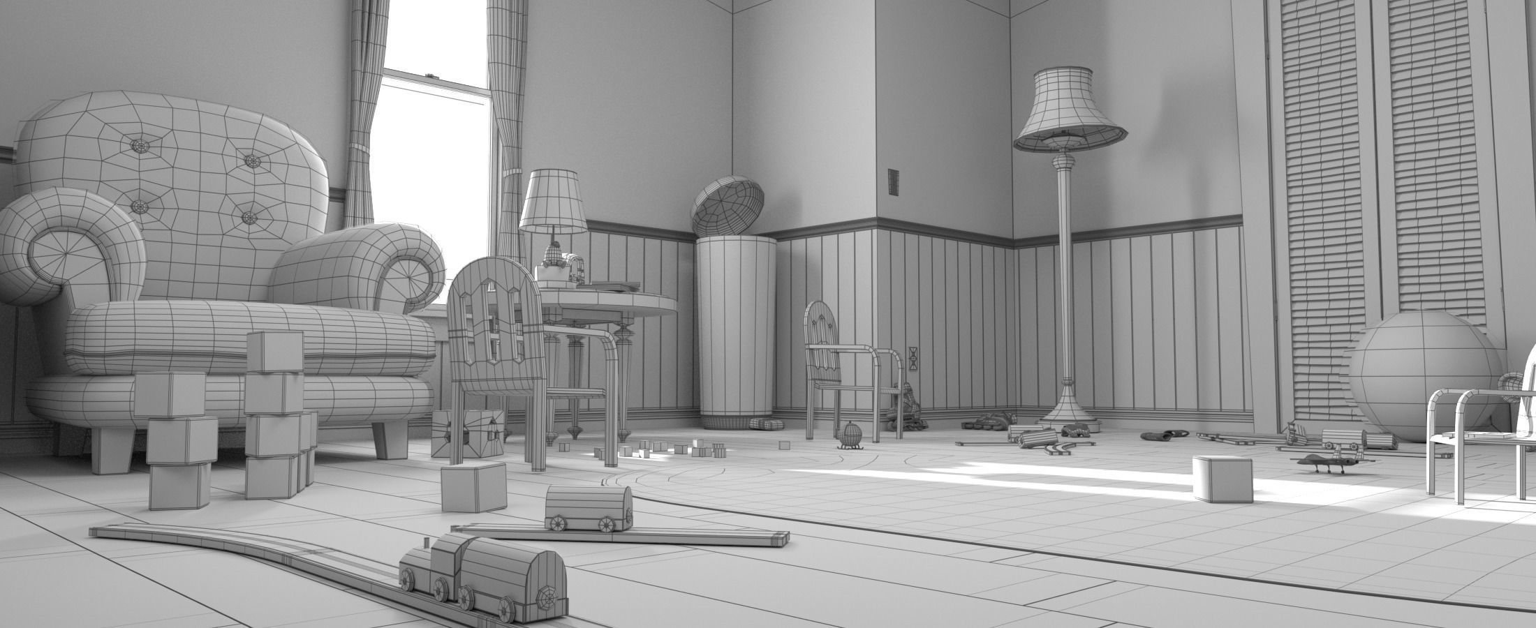 Cartoon Corridor Bedroom BabyRoom 3D model_18