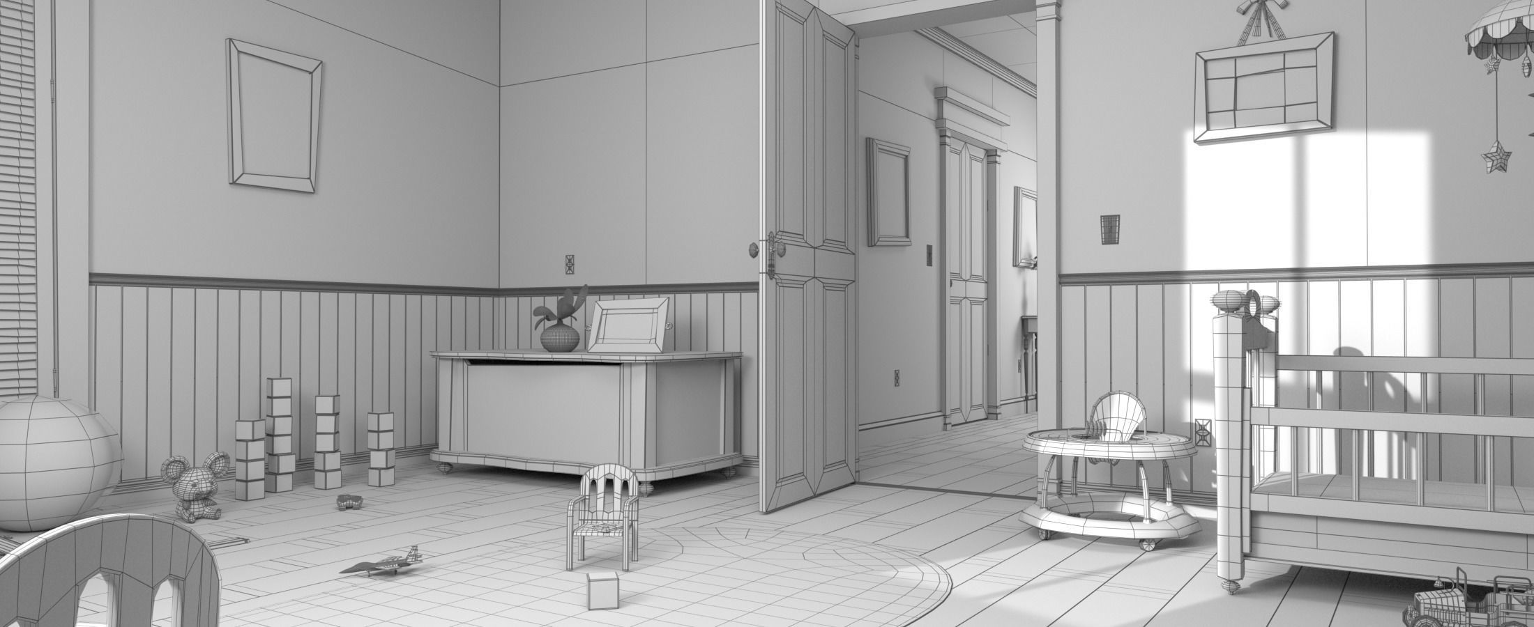 Cartoon Corridor Bedroom BabyRoom 3D model_19