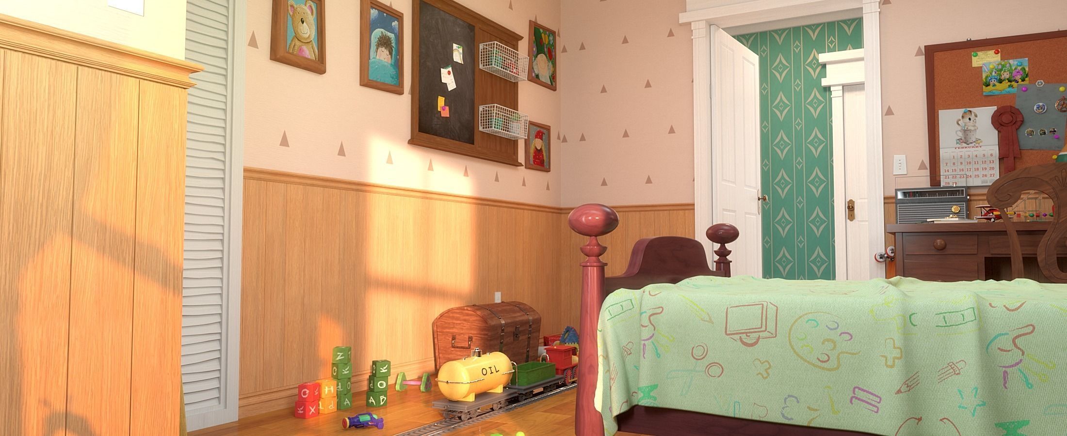 Cartoon Corridor Bedroom BabyRoom 3D model_5