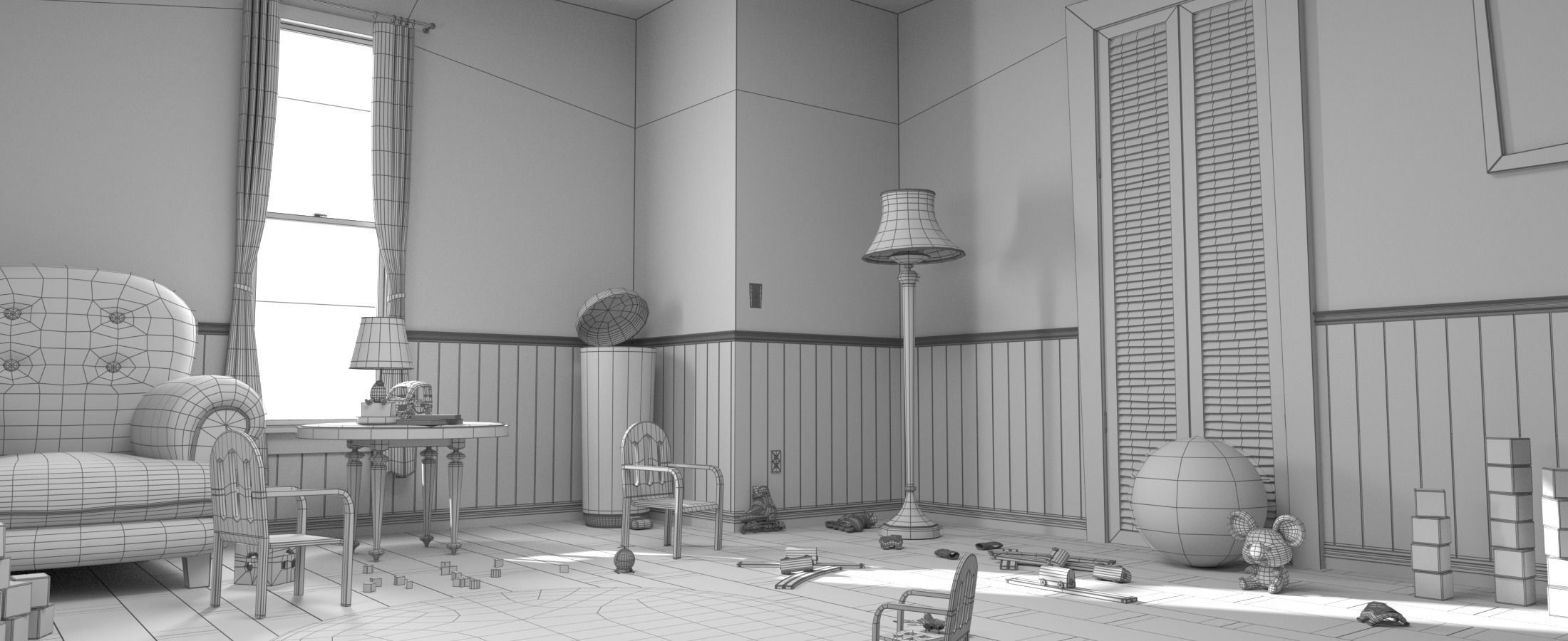 Cartoon Corridor Bedroom BabyRoom 3D model_21