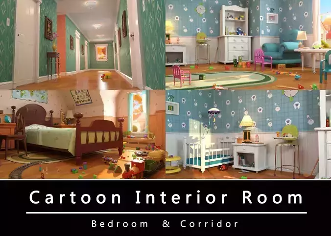 Cartoon Corridor Bedroom BabyRoom 3D model