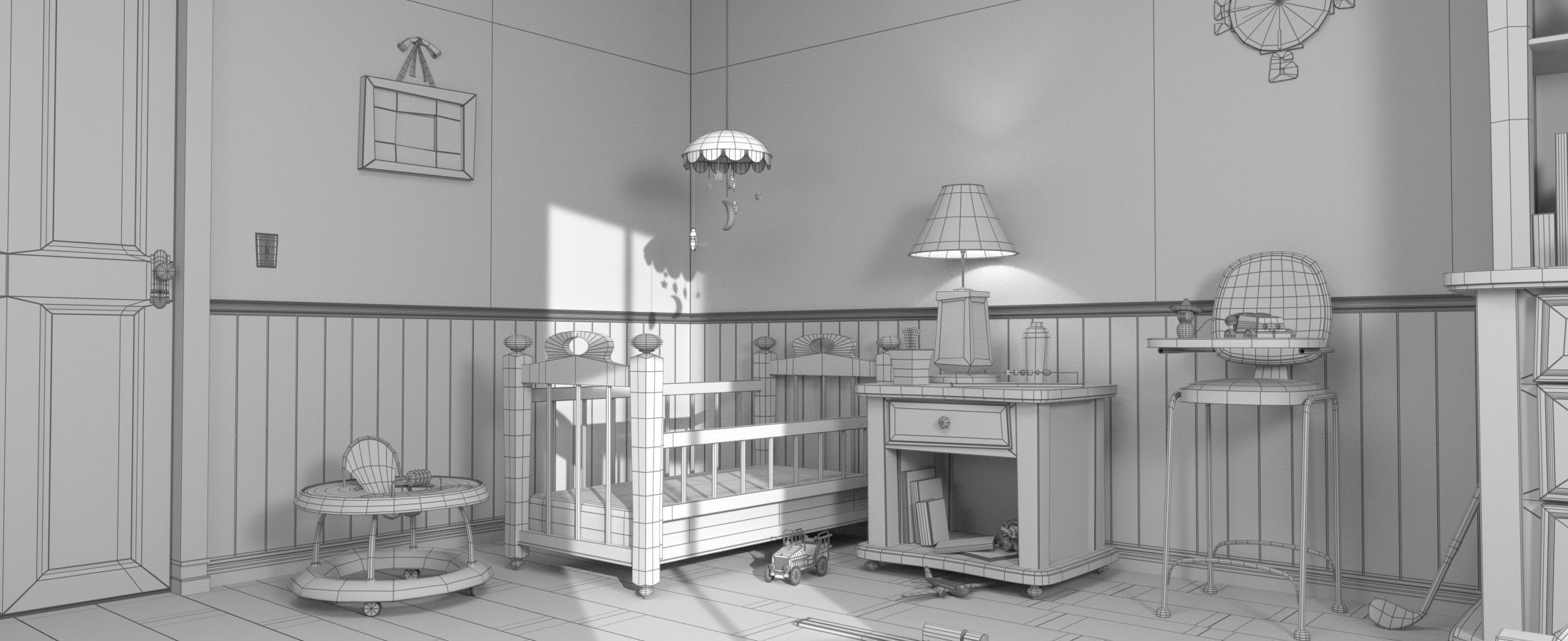 Cartoon Corridor Bedroom BabyRoom 3D model_17