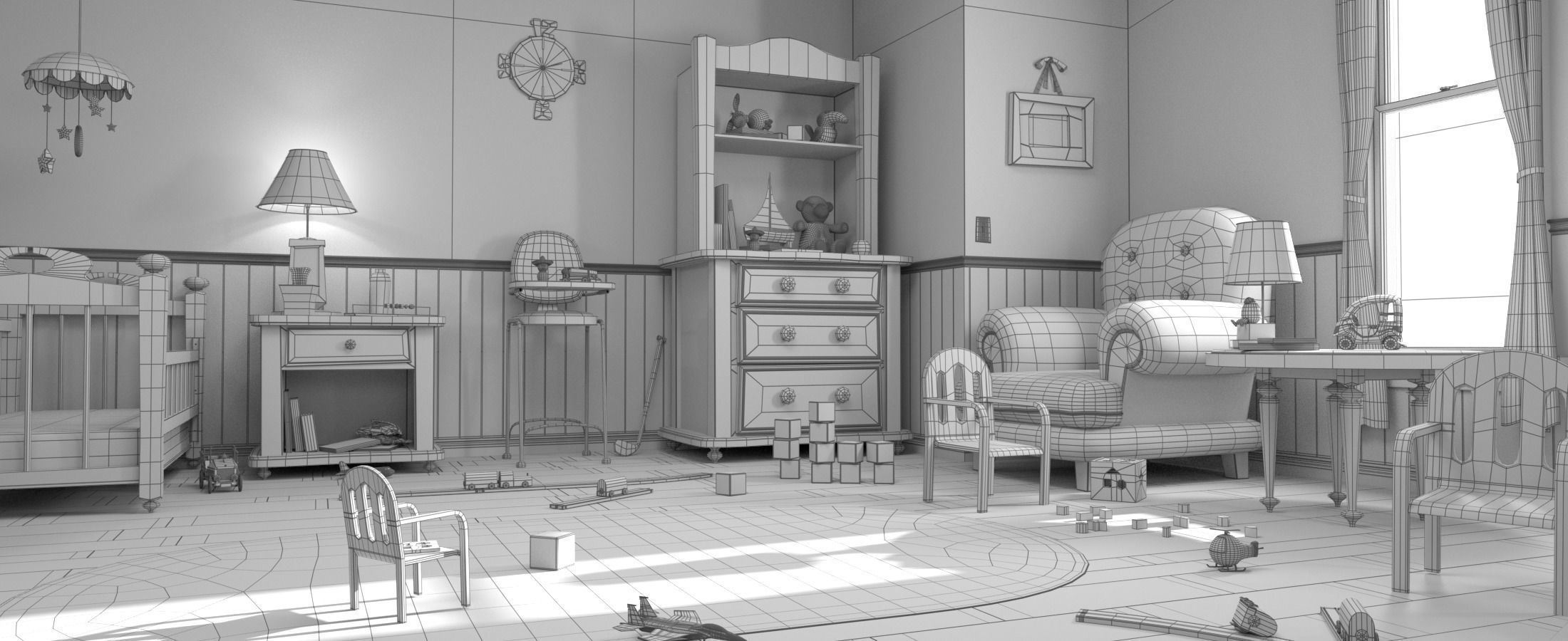 Cartoon Corridor Bedroom BabyRoom 3D model_20