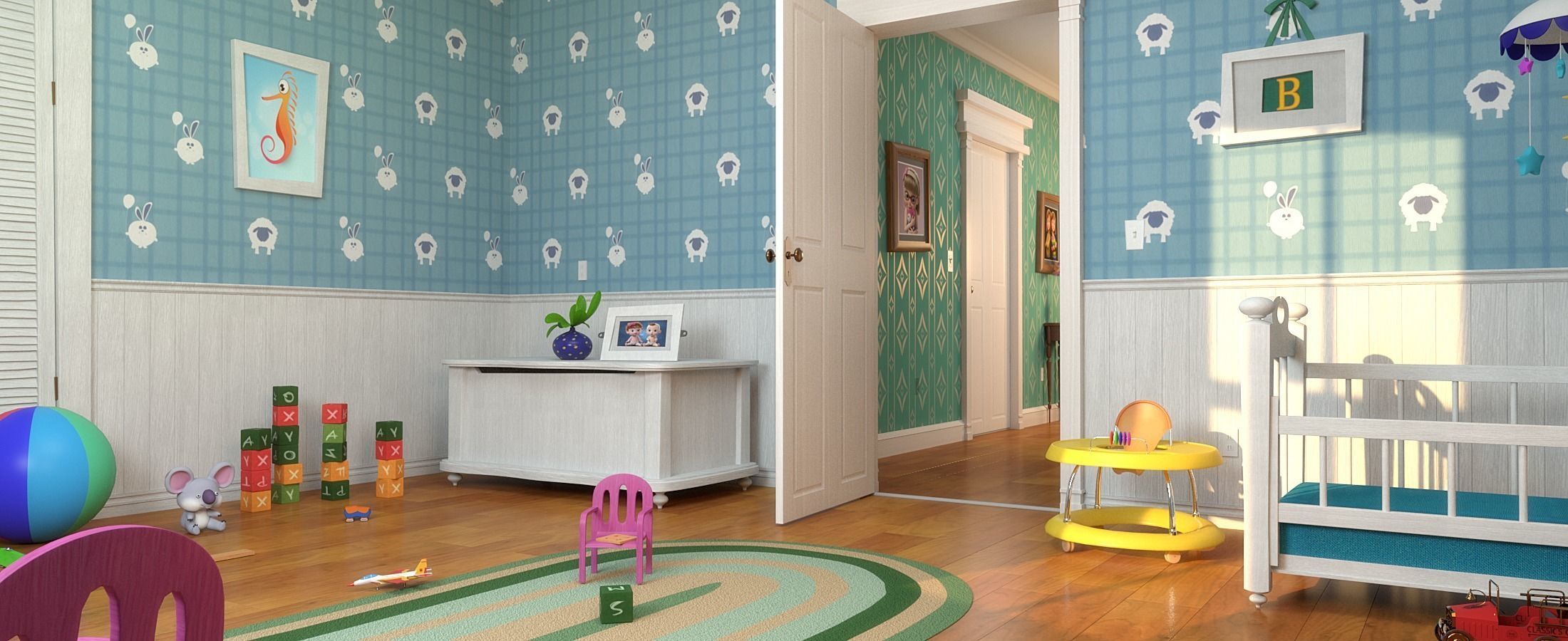 Cartoon Corridor Bedroom BabyRoom 3D model_12
