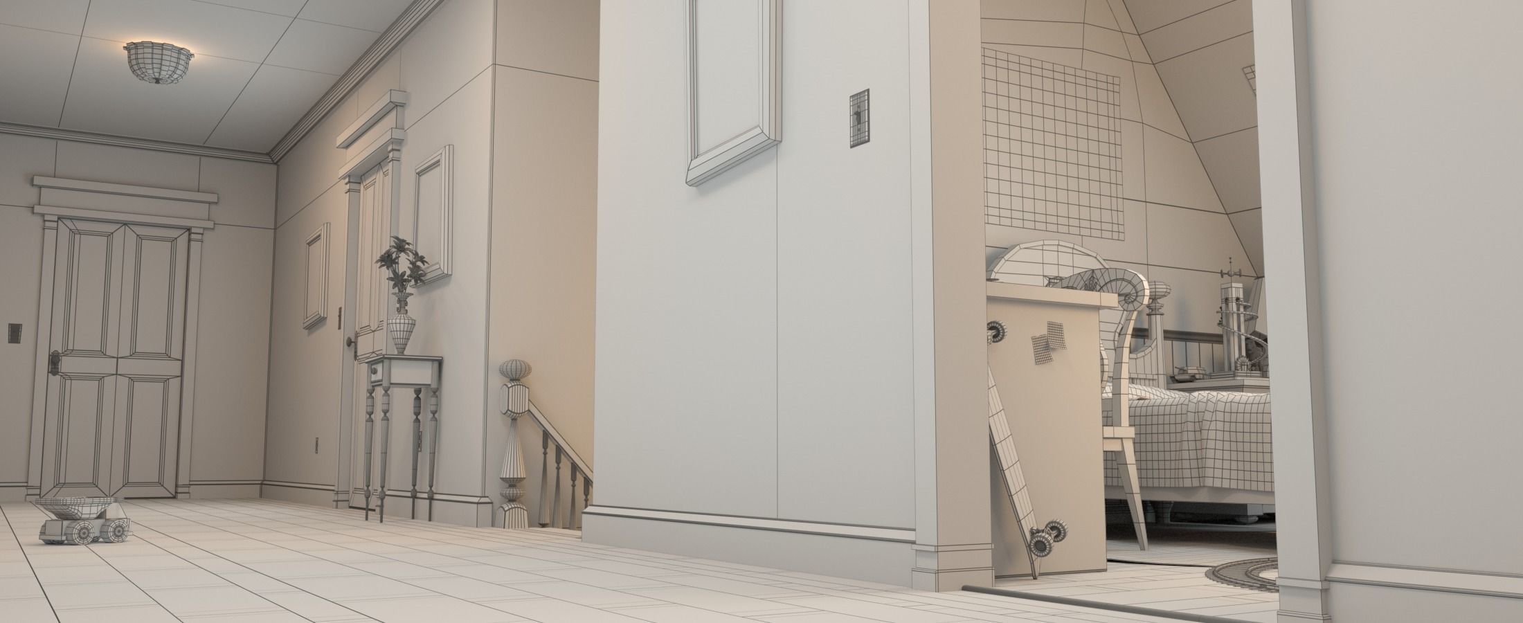 Cartoon Corridor Bedroom BabyRoom 3D model_29