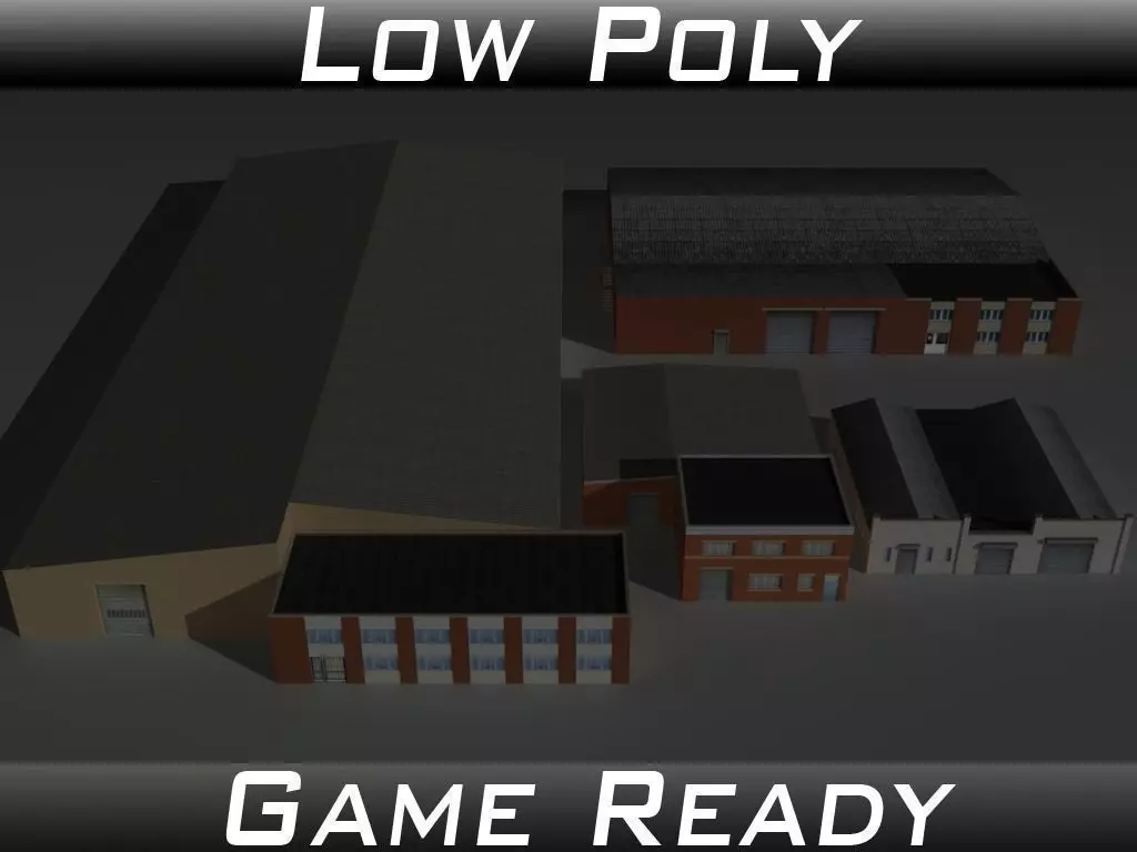 Factory Building Set 6 Low-poly 3D model_0
