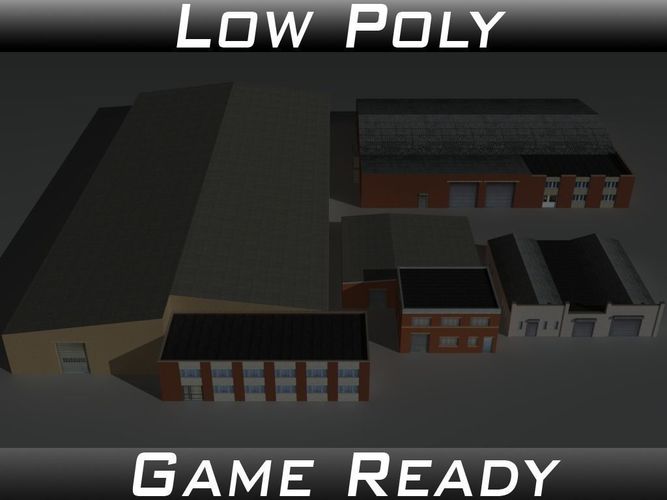 Factory Building Set 6 Low-poly 3D model