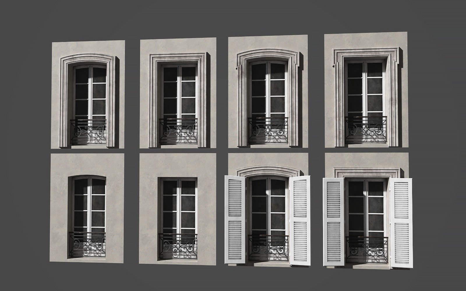 Modular french window Low-poly 3D model_4