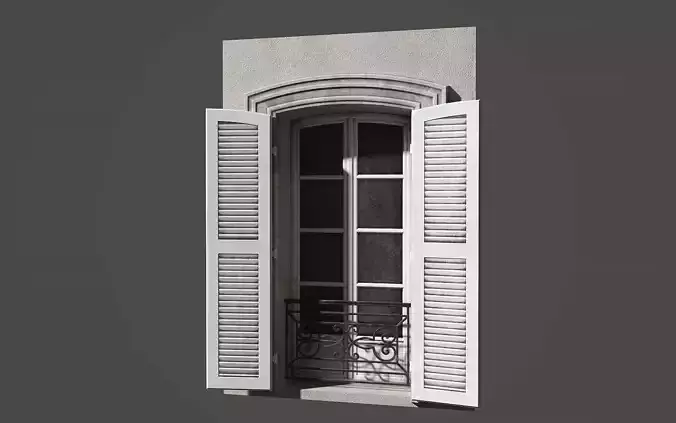 Modular french window Low-poly 3D model