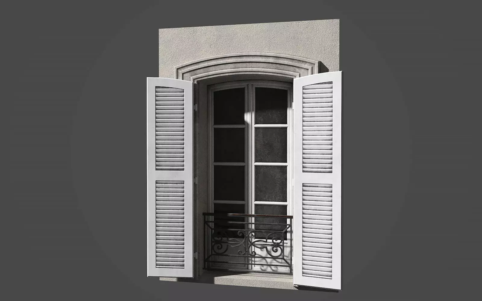 Modular french window Low-poly 3D model_0