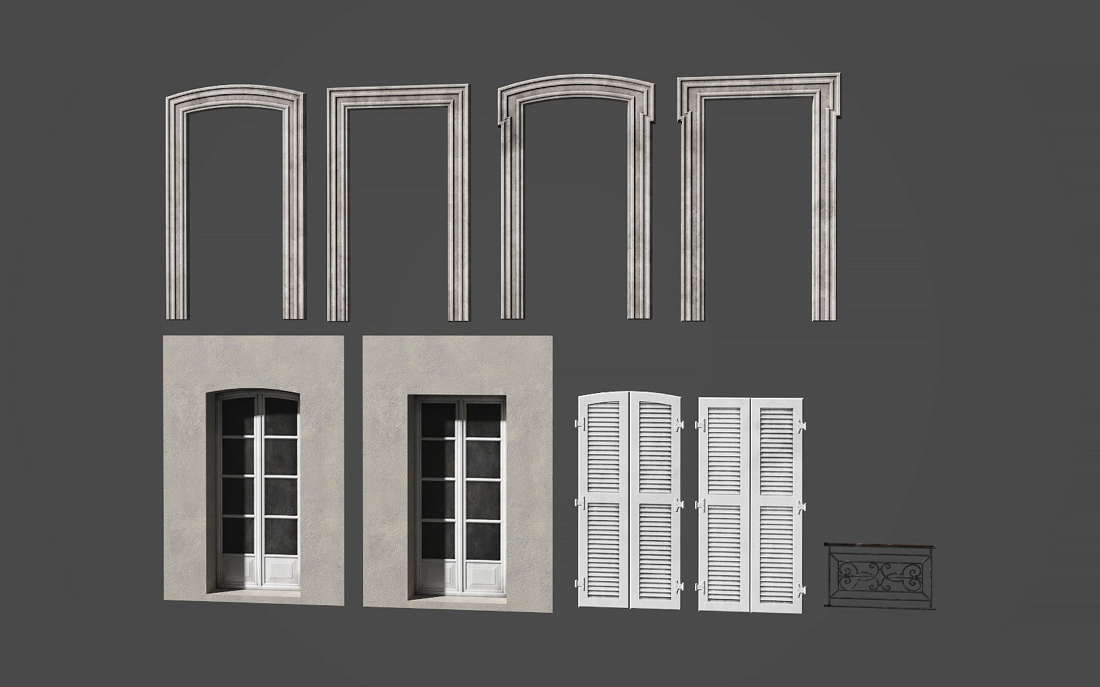 Modular french window Low-poly 3D model_8