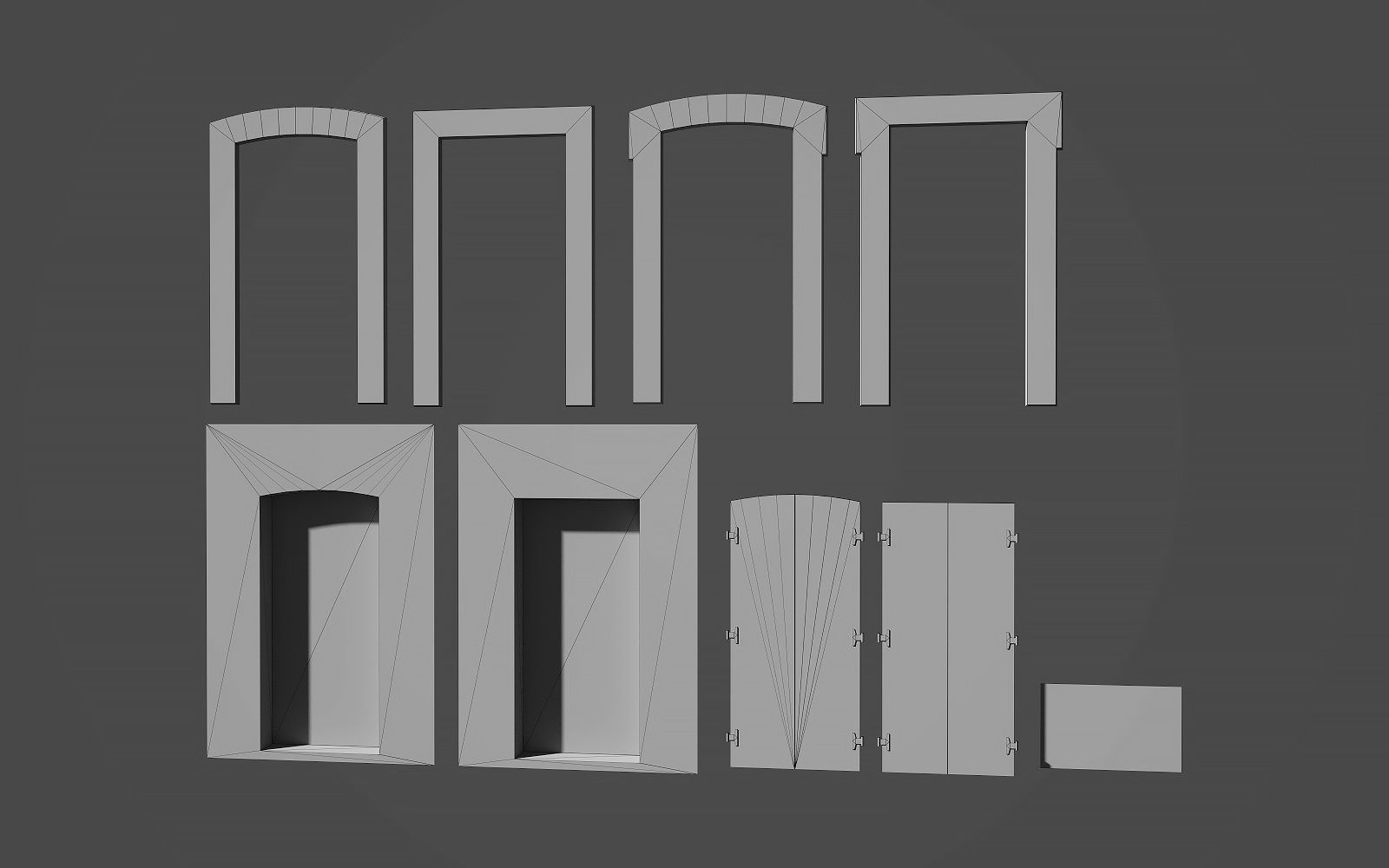 Modular french window Low-poly 3D model_9