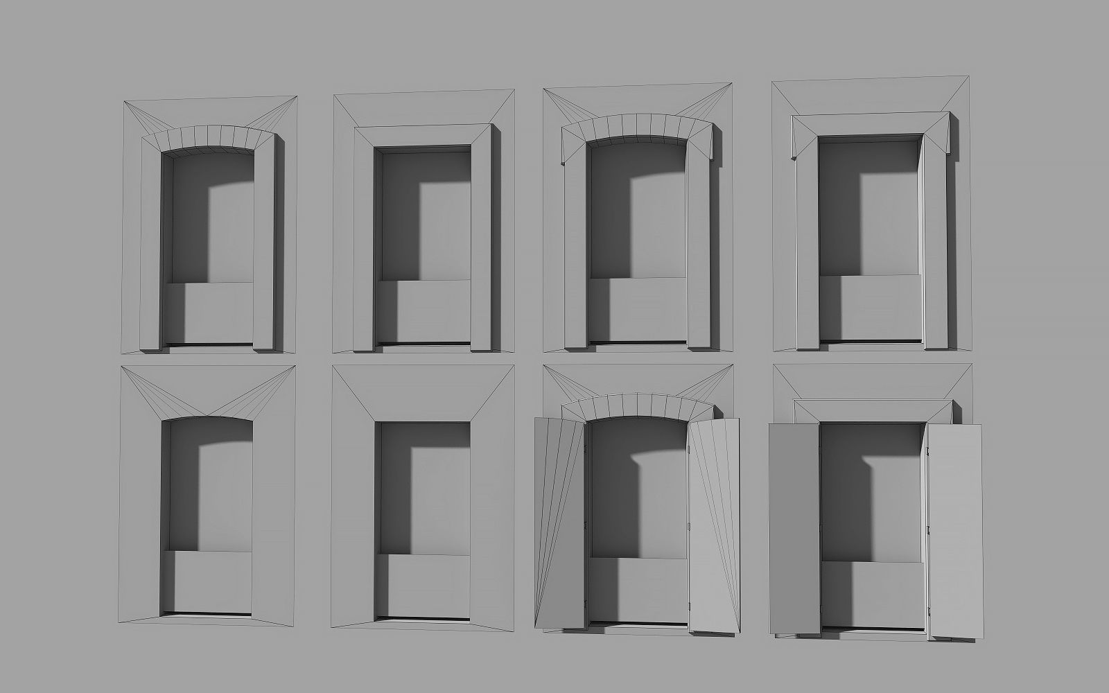 Modular french window Low-poly 3D model_5