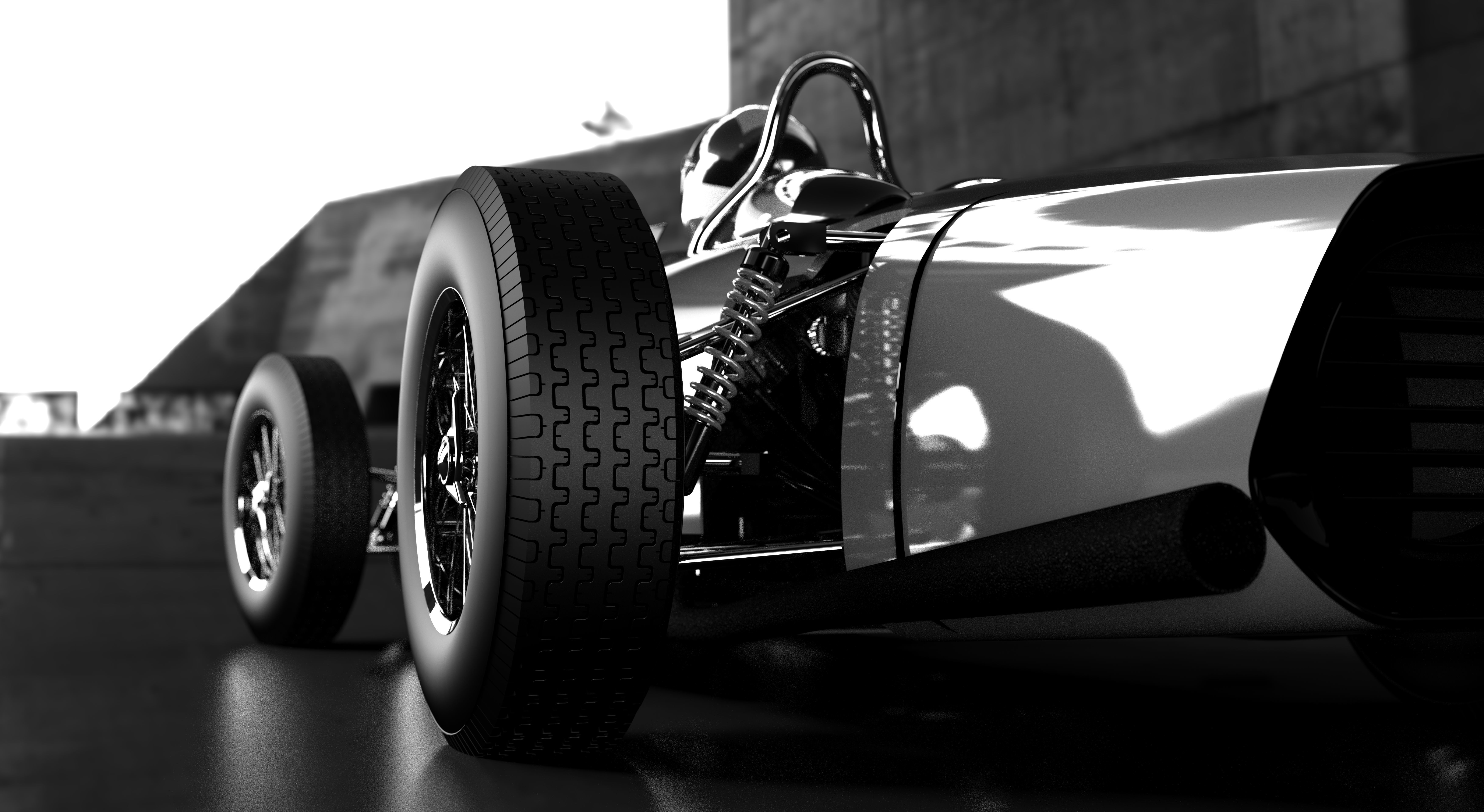 F1 1961 racing car with engine 3D model_16