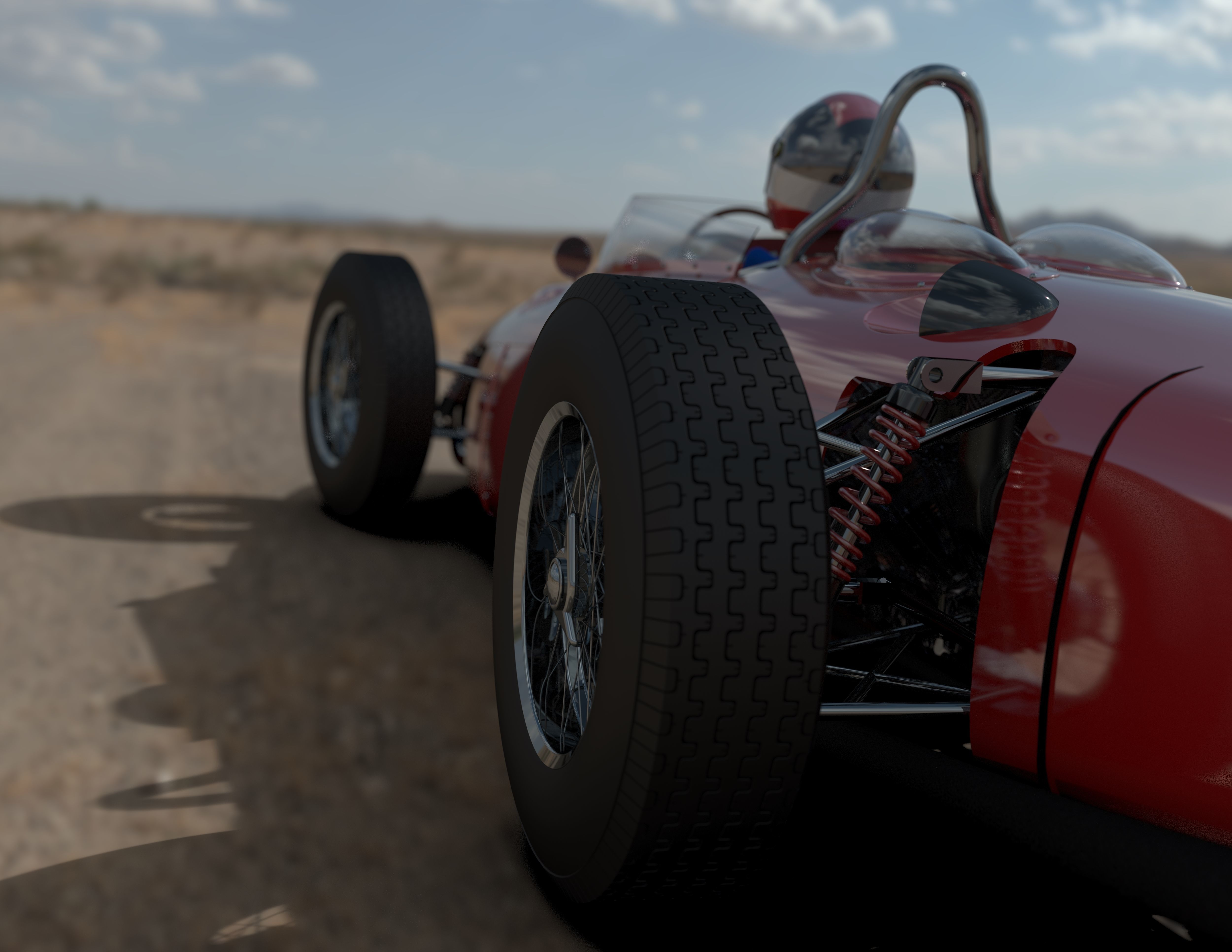 F1 1961 racing car with engine 3D model_5