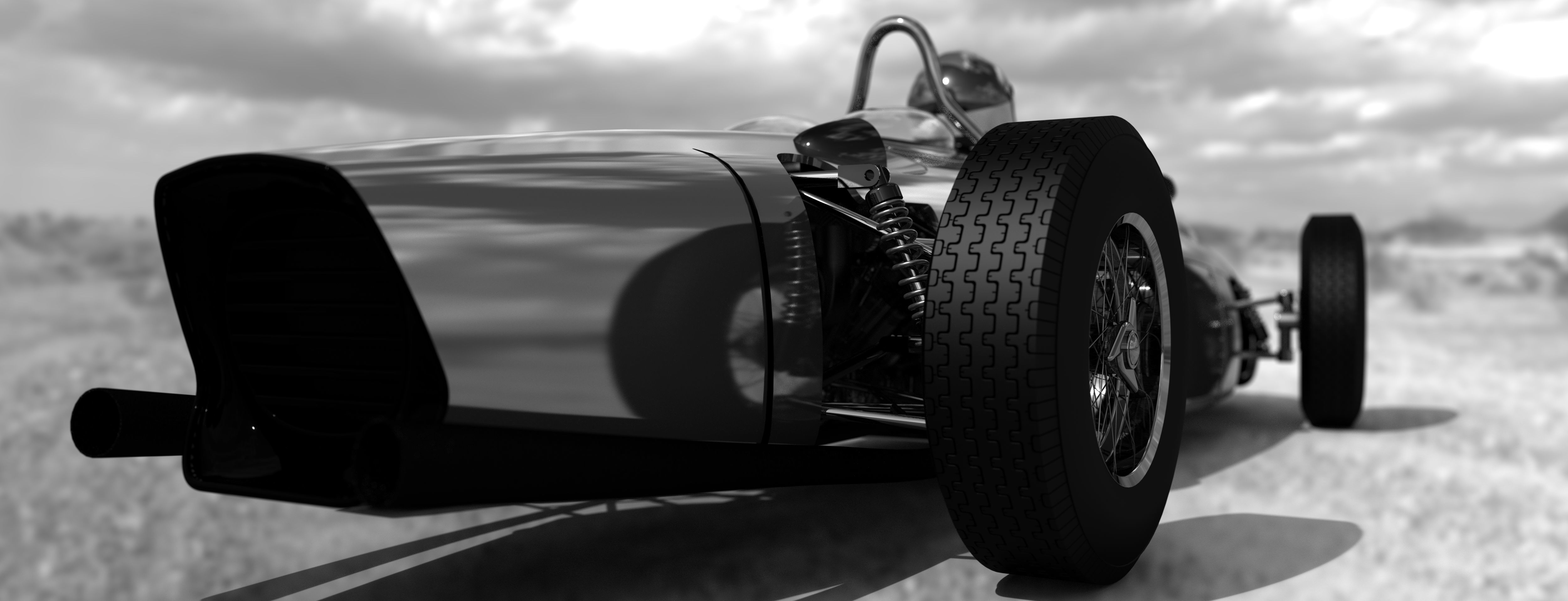 F1 1961 racing car with engine 3D model_14
