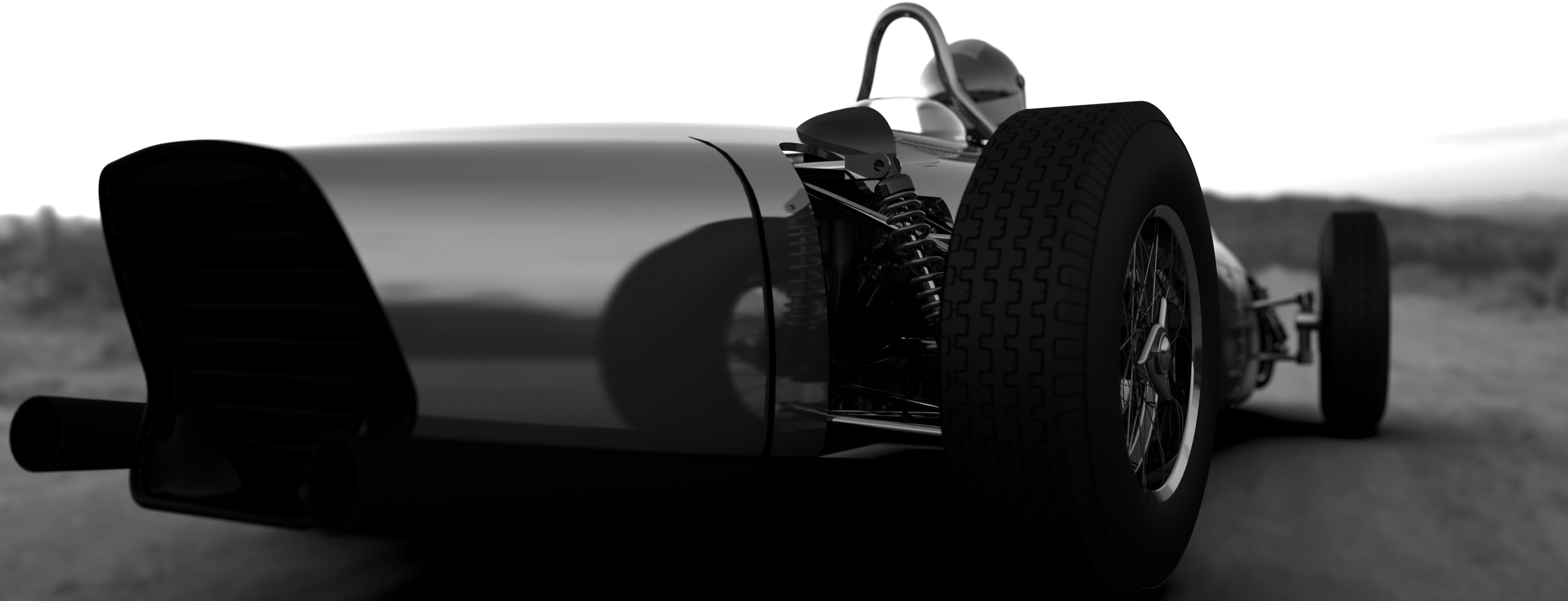 F1 1961 racing car with engine 3D model_10
