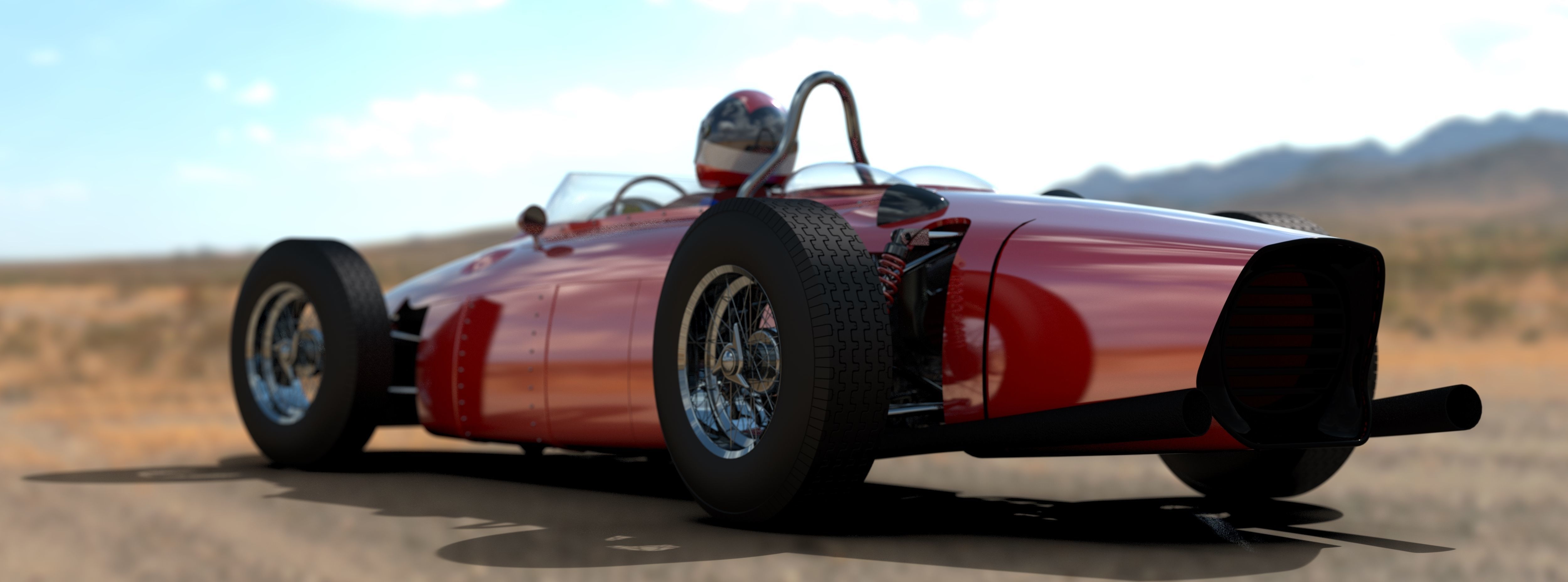 F1 1961 racing car with engine 3D model_4