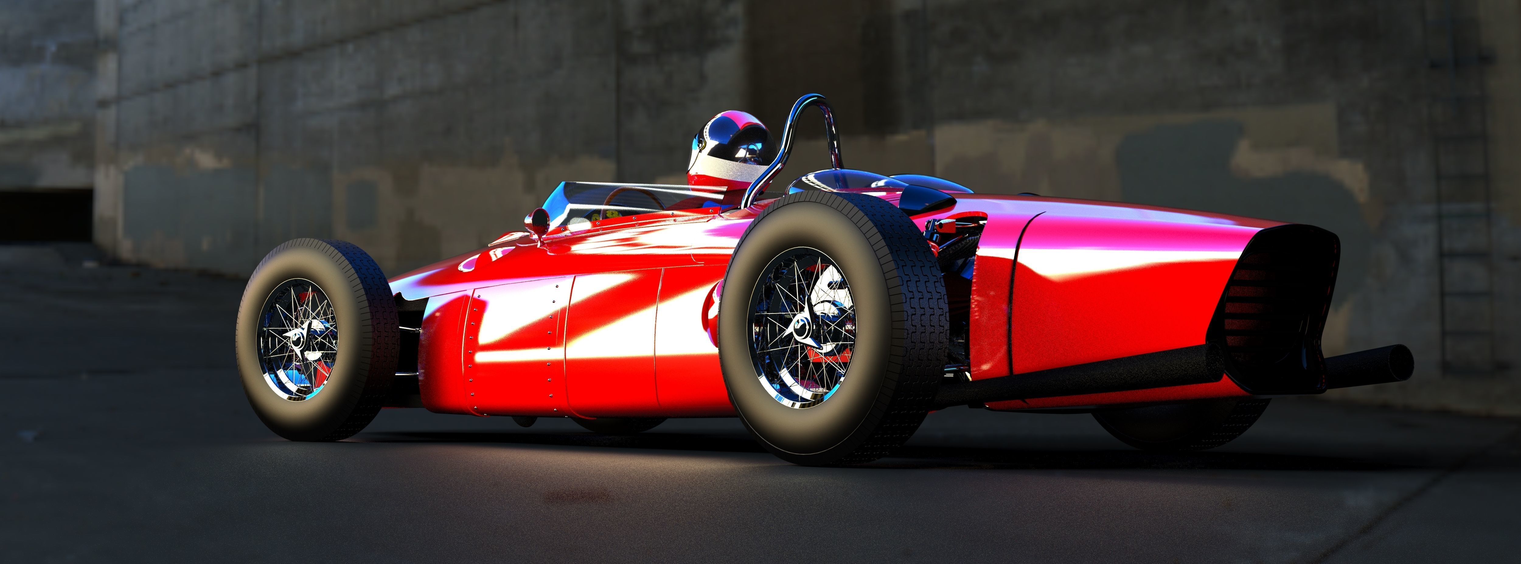 F1 1961 racing car with engine 3D model_3