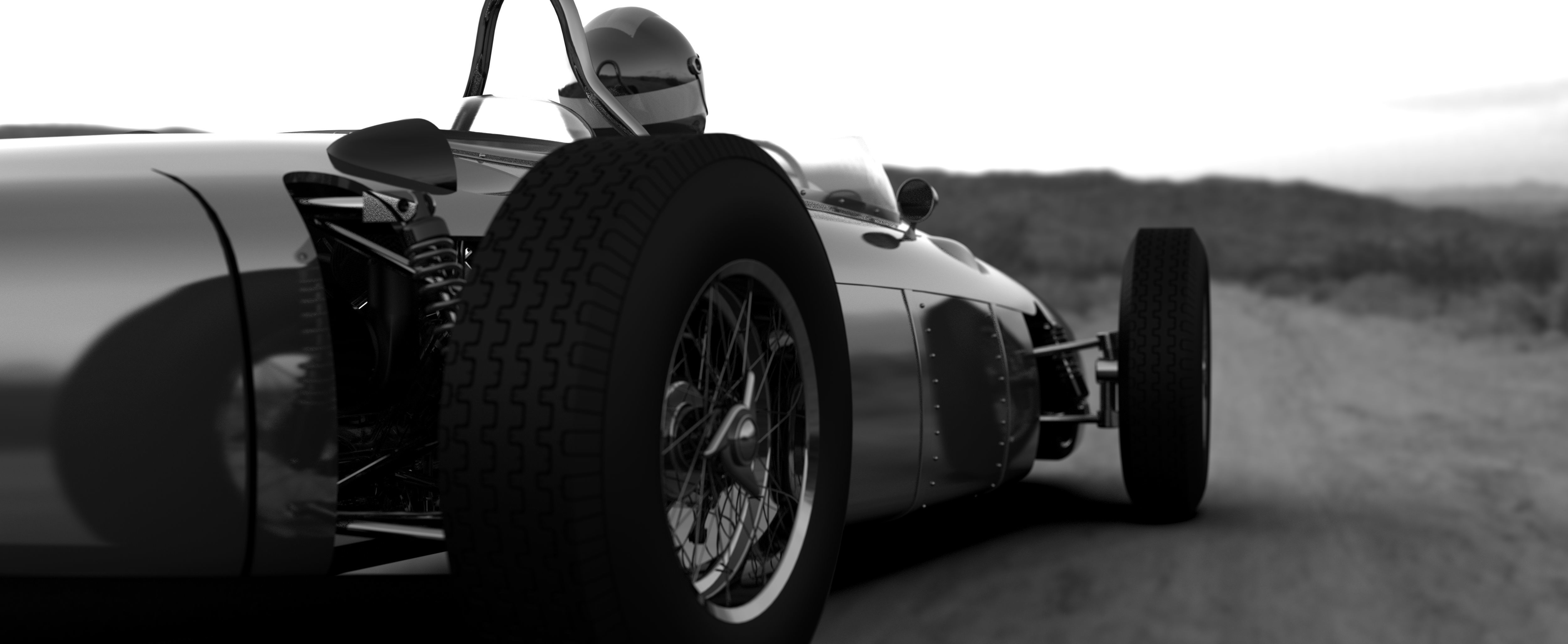 F1 1961 racing car with engine 3D model_2