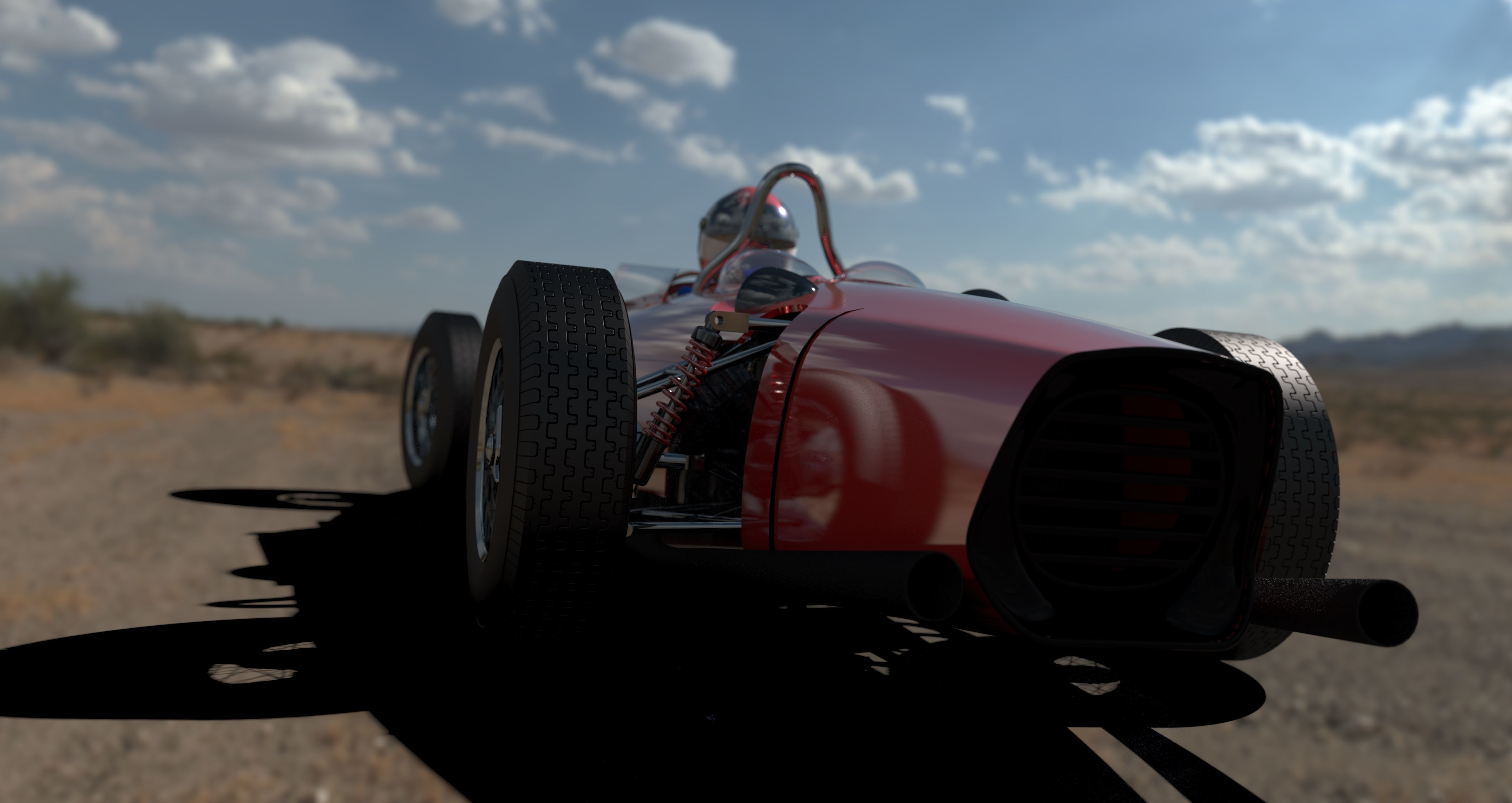 F1 1961 racing car with engine 3D model_7
