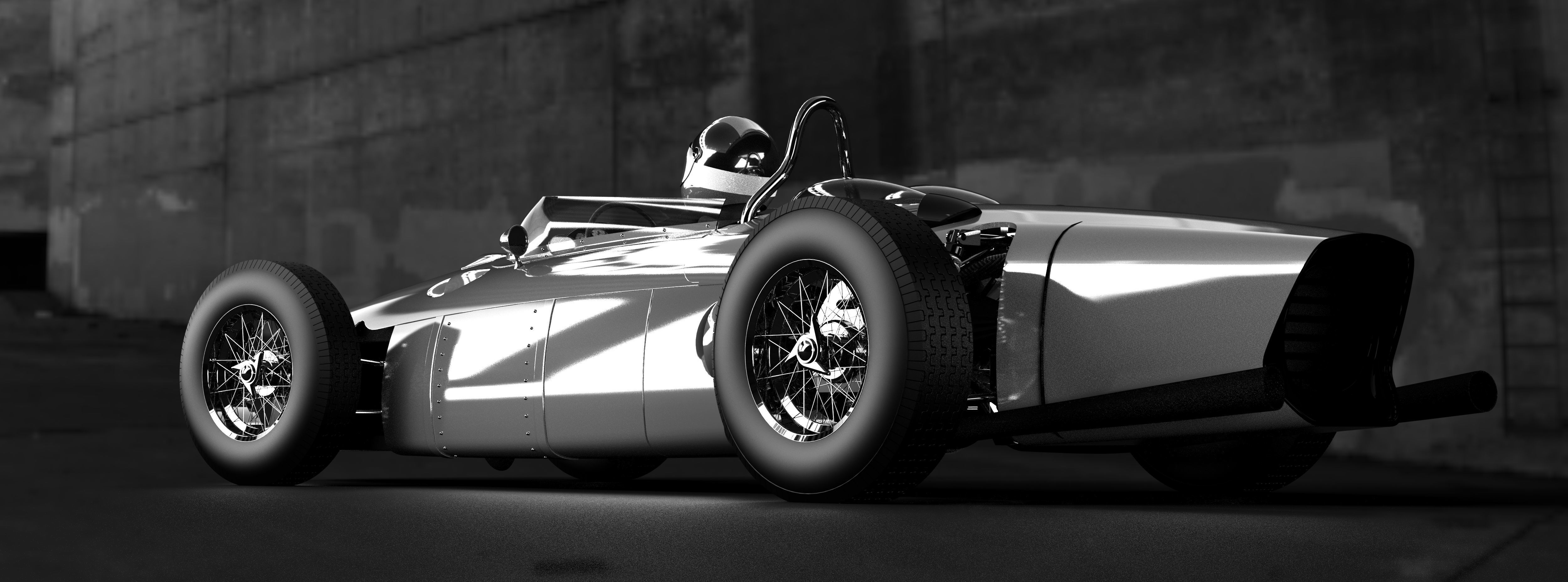F1 1961 racing car with engine 3D model_6