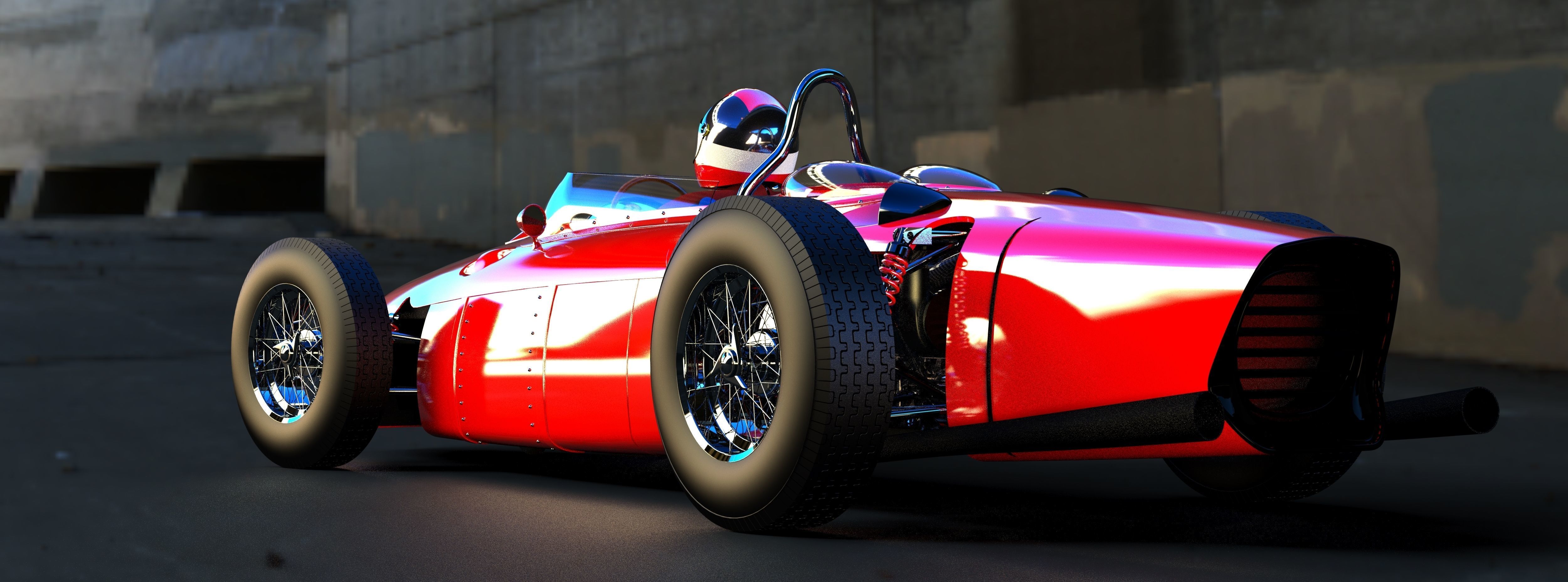 F1 1961 racing car with engine 3D model_15