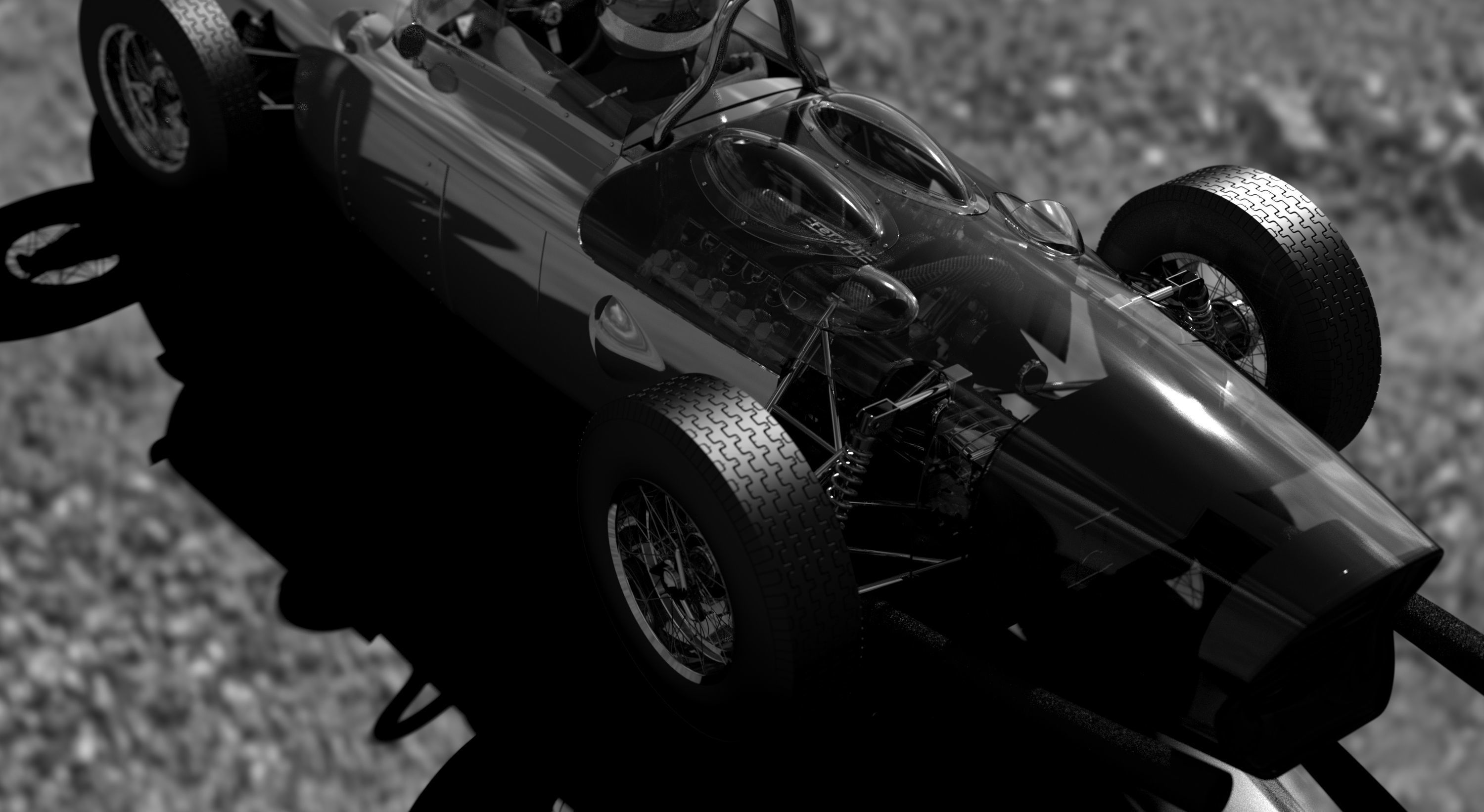 F1 1961 racing car with engine 3D model_1