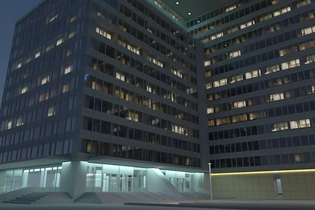 Building 4 office in middle of city 3D model_0