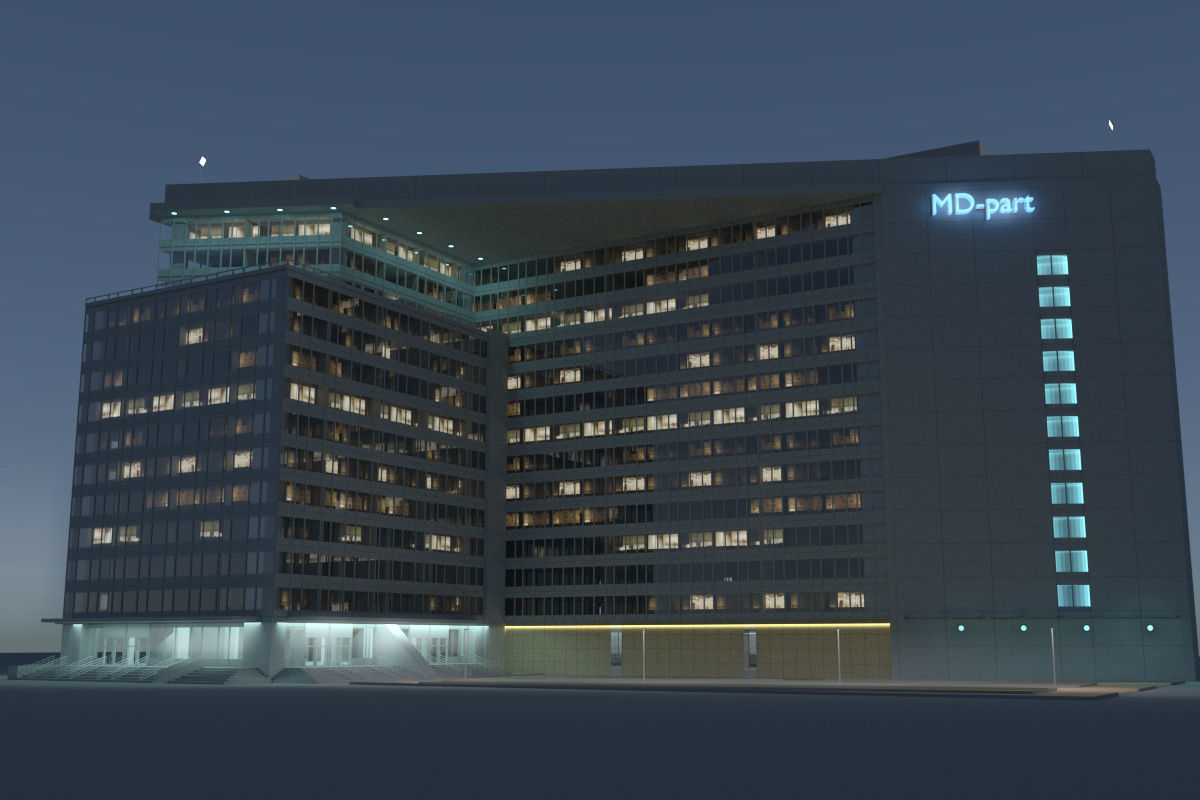 Building 4 office in middle of city 3D model_1