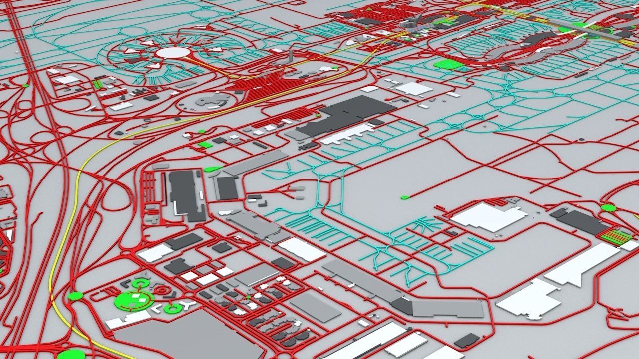 Paris Charles De Gaulle CDG Roissy Airport Roads Buildings PT 3D model_2