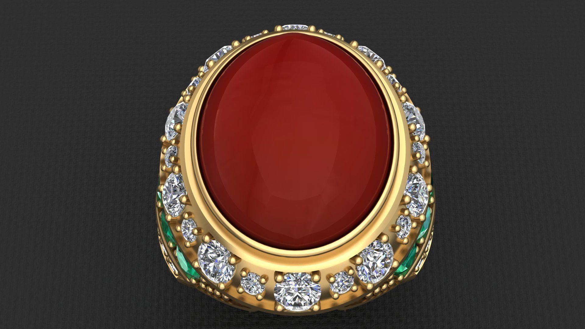 RED OVAL CABOCHON WOMAN RING  3D print model_2