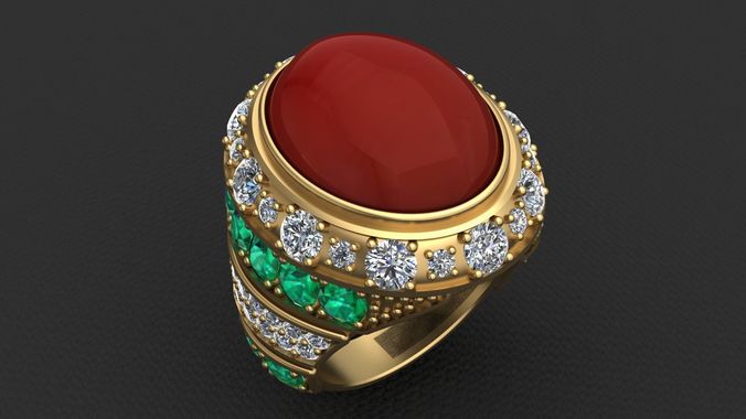 RED OVAL CABOCHON WOMAN RING  3D print model