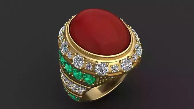 RED OVAL CABOCHON WOMAN RING  3D print model