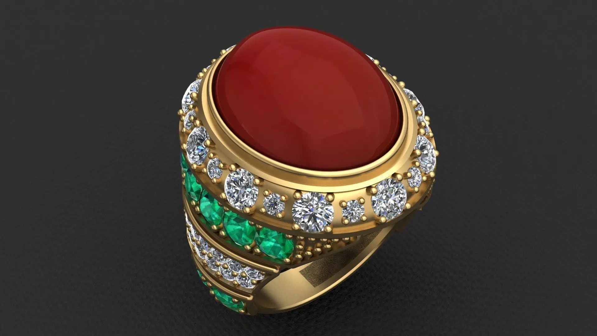 RED OVAL CABOCHON WOMAN RING  3D print model_0
