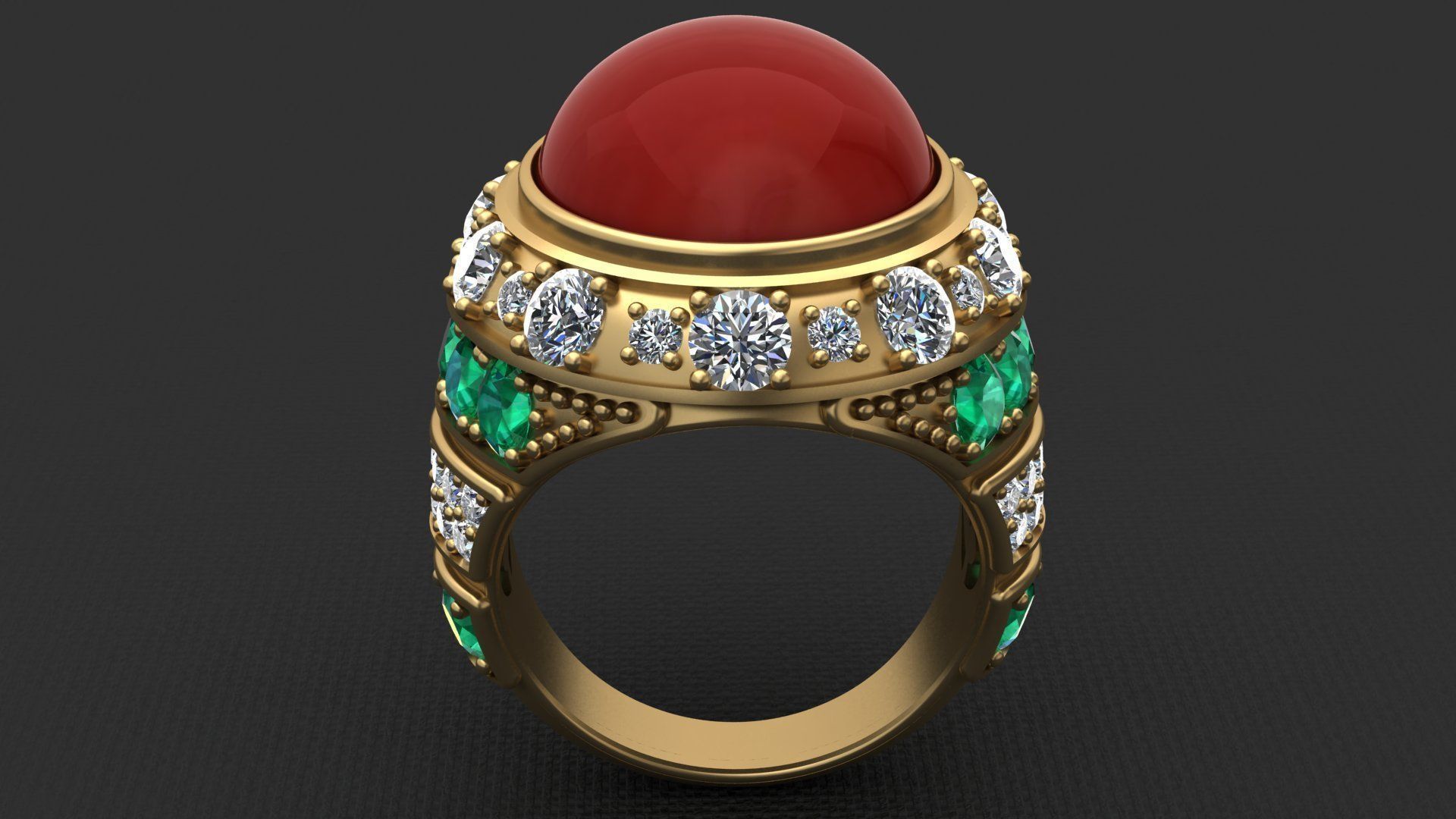 RED OVAL CABOCHON WOMAN RING  3D print model_1