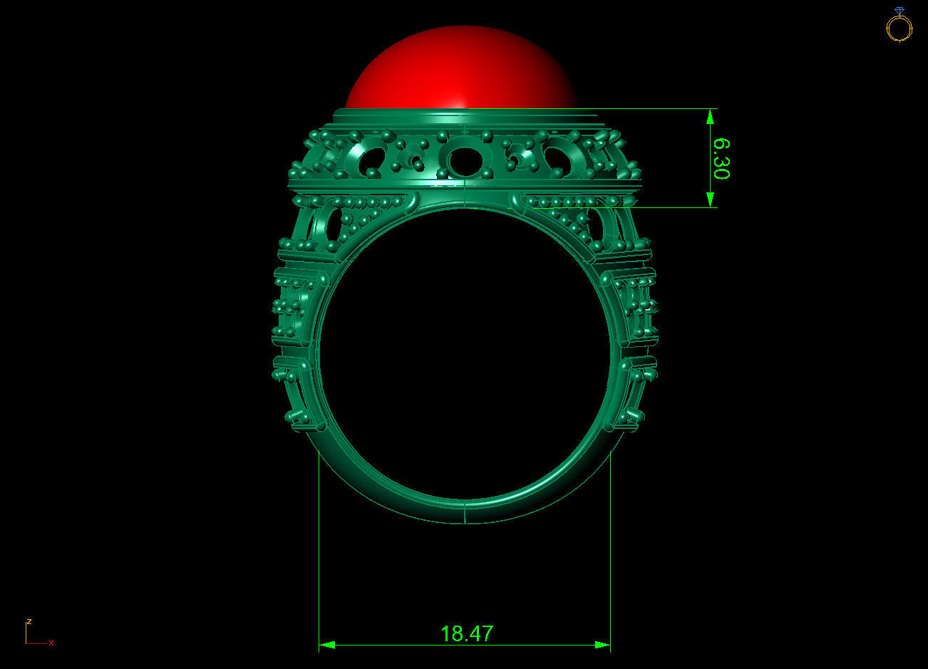 RED OVAL CABOCHON WOMAN RING  3D print model_7