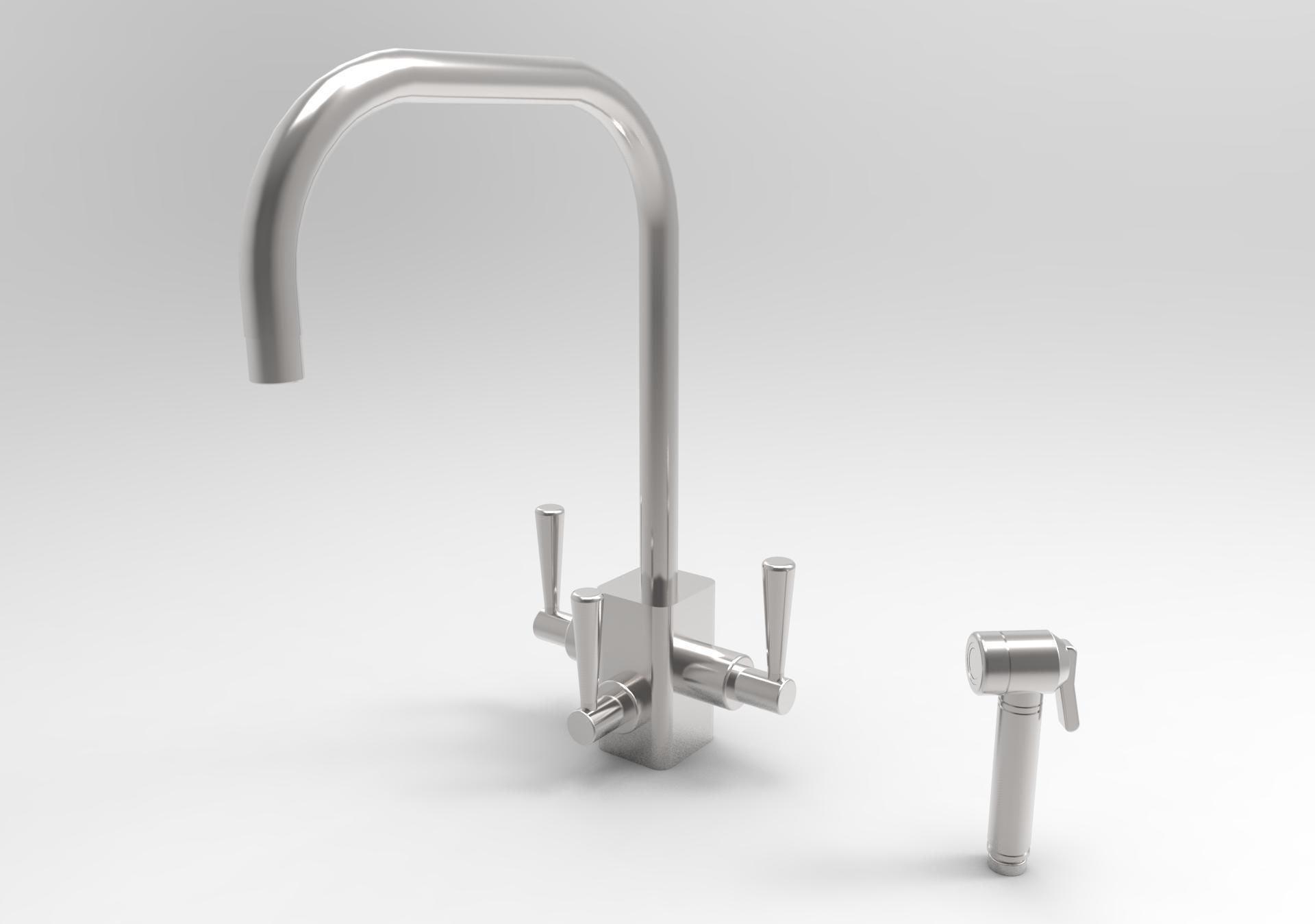 3 Lever Kitchen Mixer tap with Hand wash 3D model