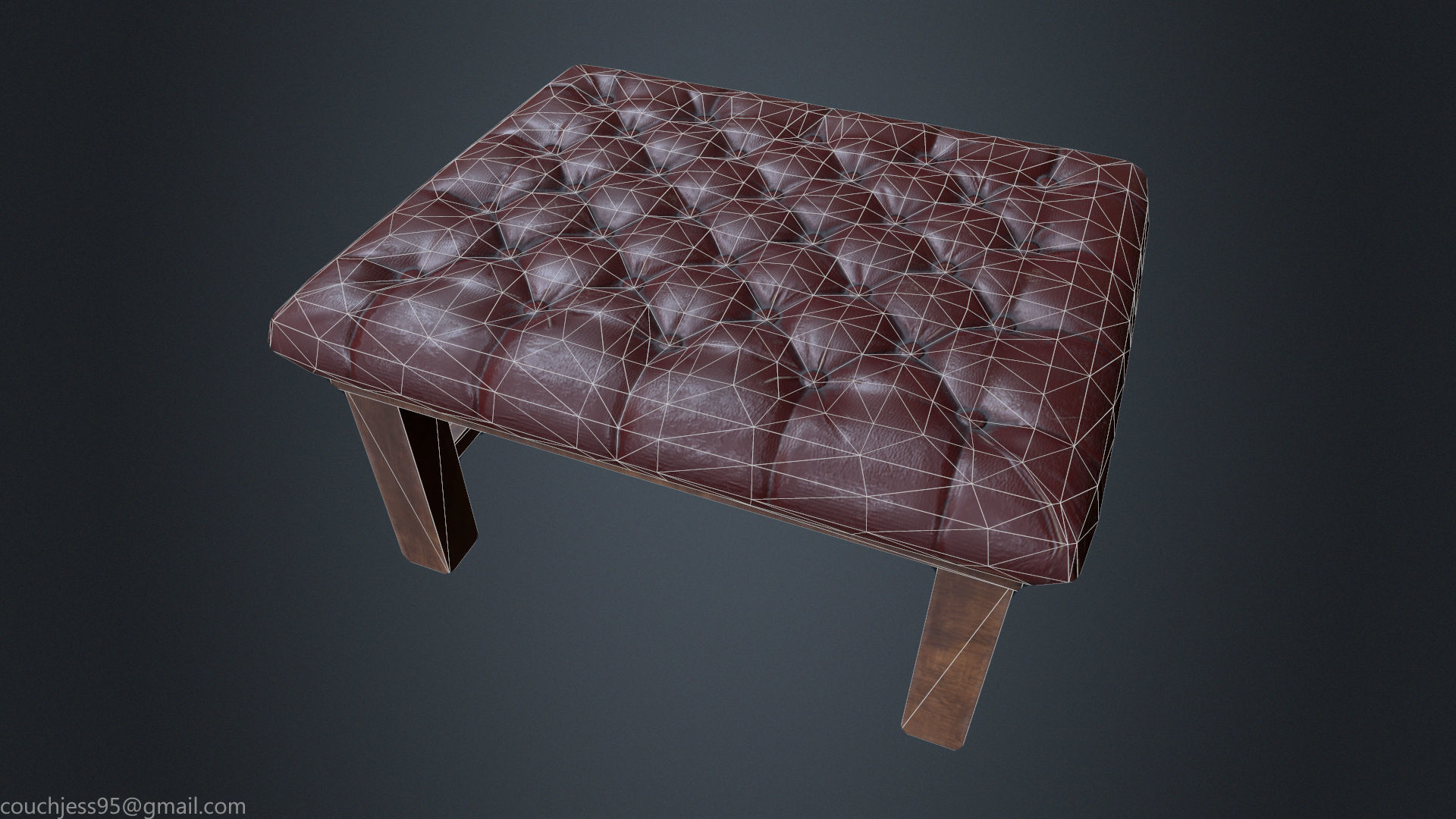 Leather Chesterfield Stool - Leather Chair - Vintage Chair  Low-poly 3D model_2